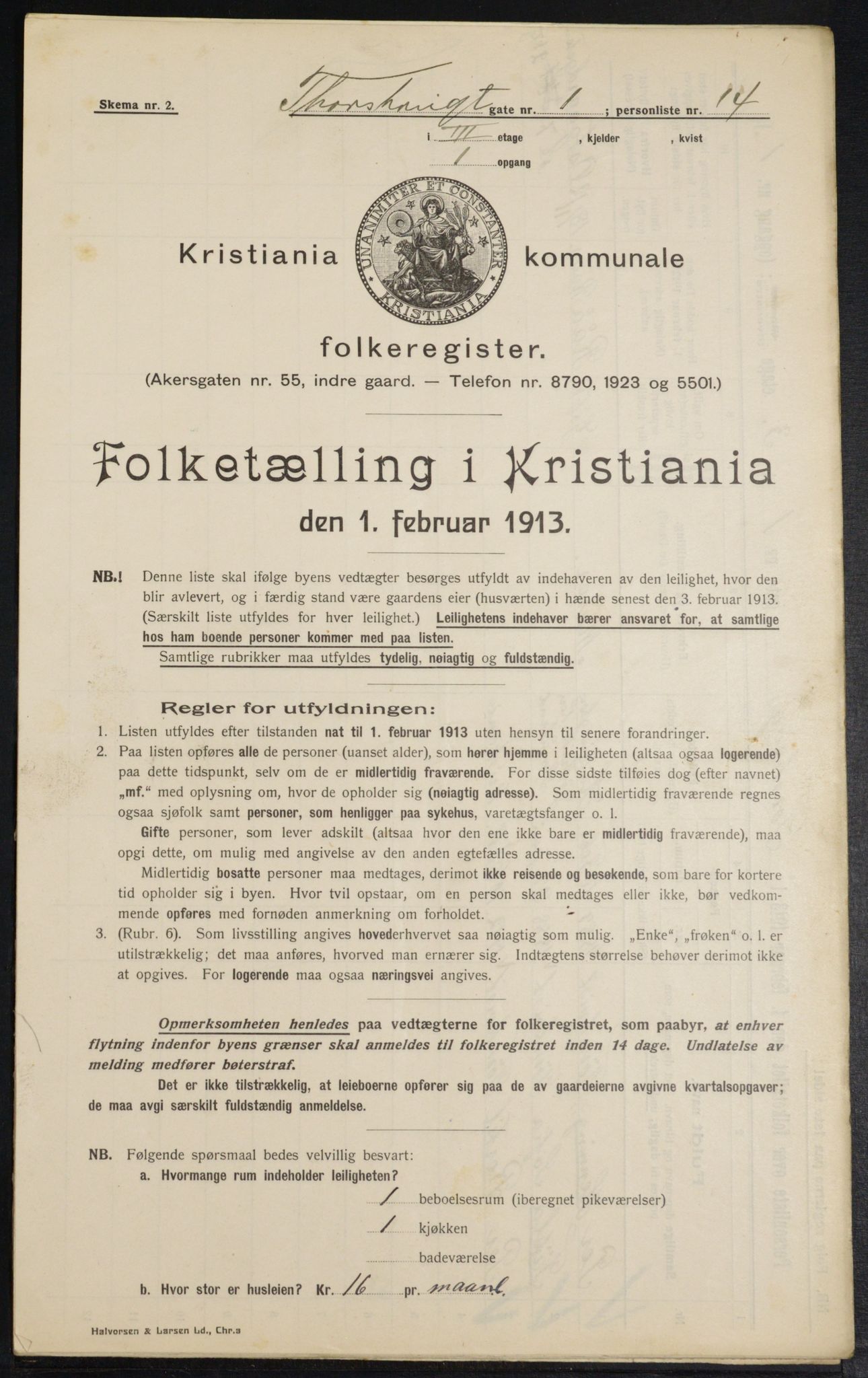 OBA, Kommunal folketelling 1.2.1913 for Kristiania, 1913, s. 114396