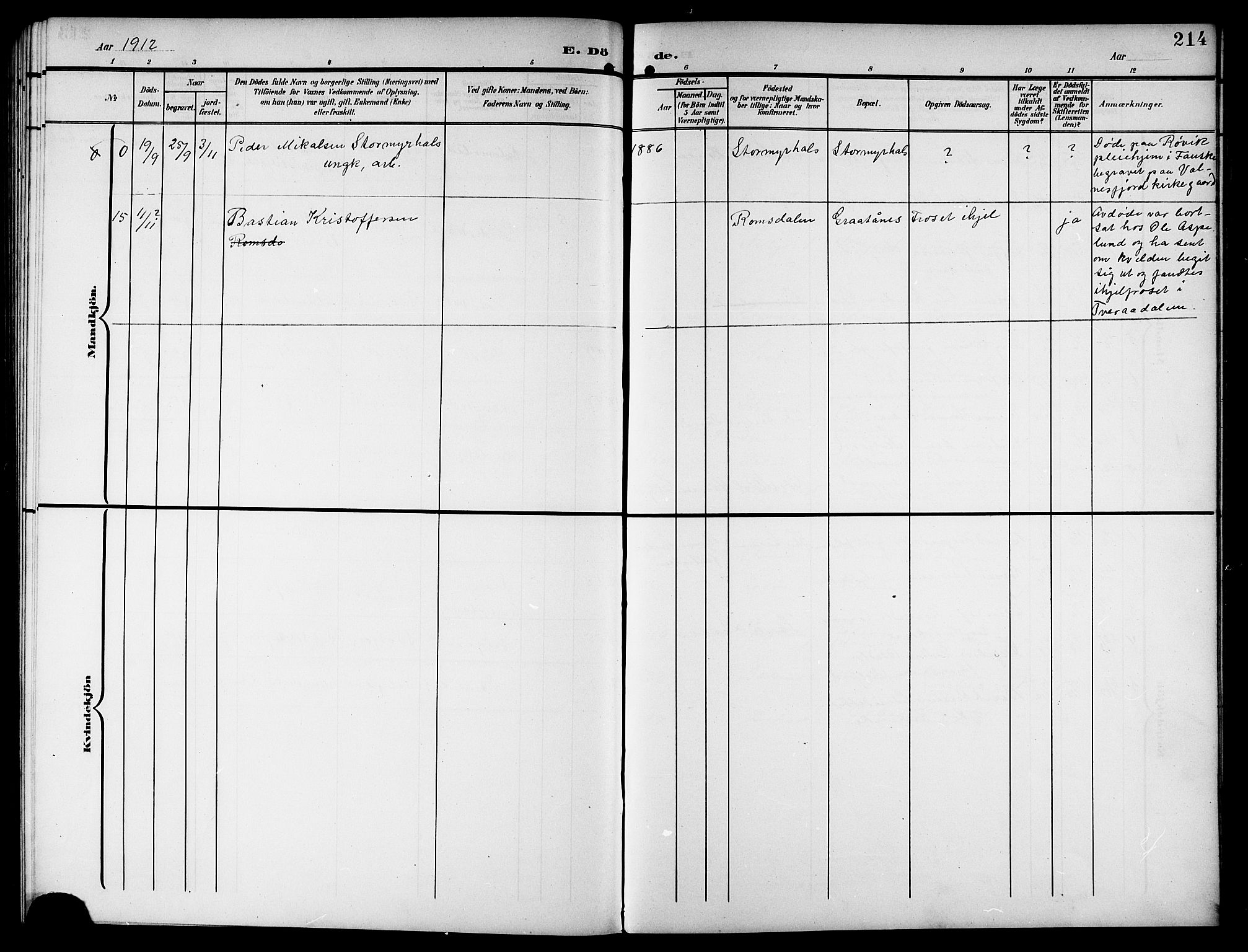 Ministerialprotokoller, klokkerbøker og fødselsregistre - Nordland, SAT/A-1459/846/L0655: Klokkerbok nr. 846C05, 1902-1916, s. 214