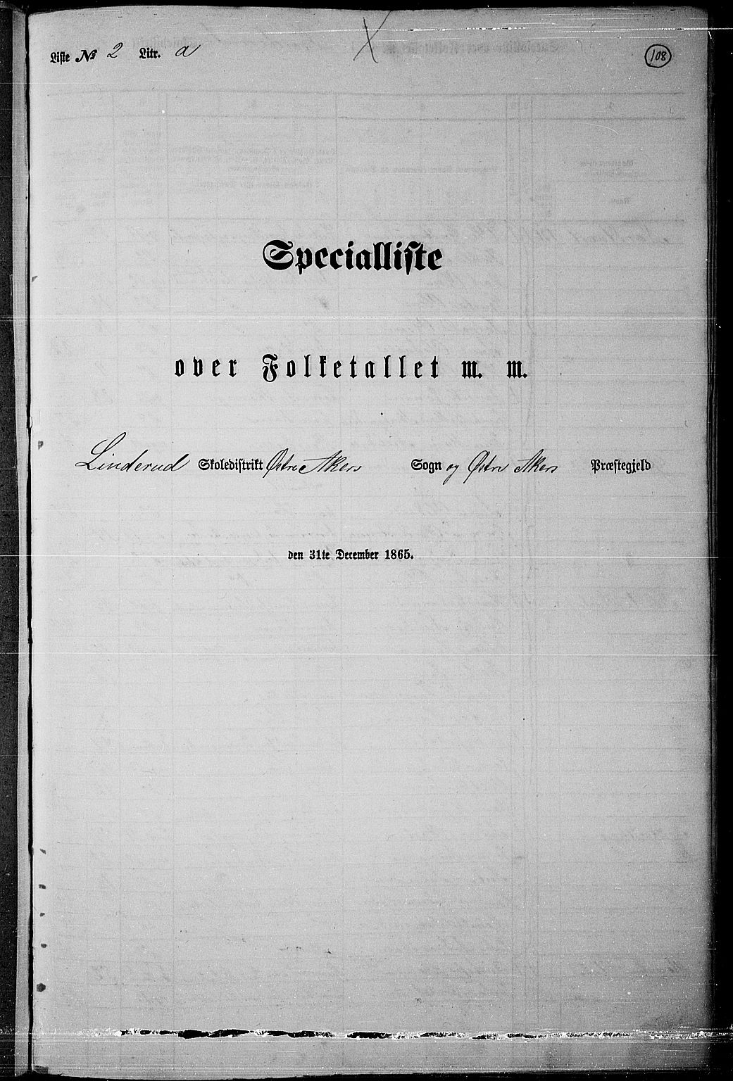 RA, Folketelling 1865 for 0218bP Østre Aker prestegjeld, 1865, s. 101