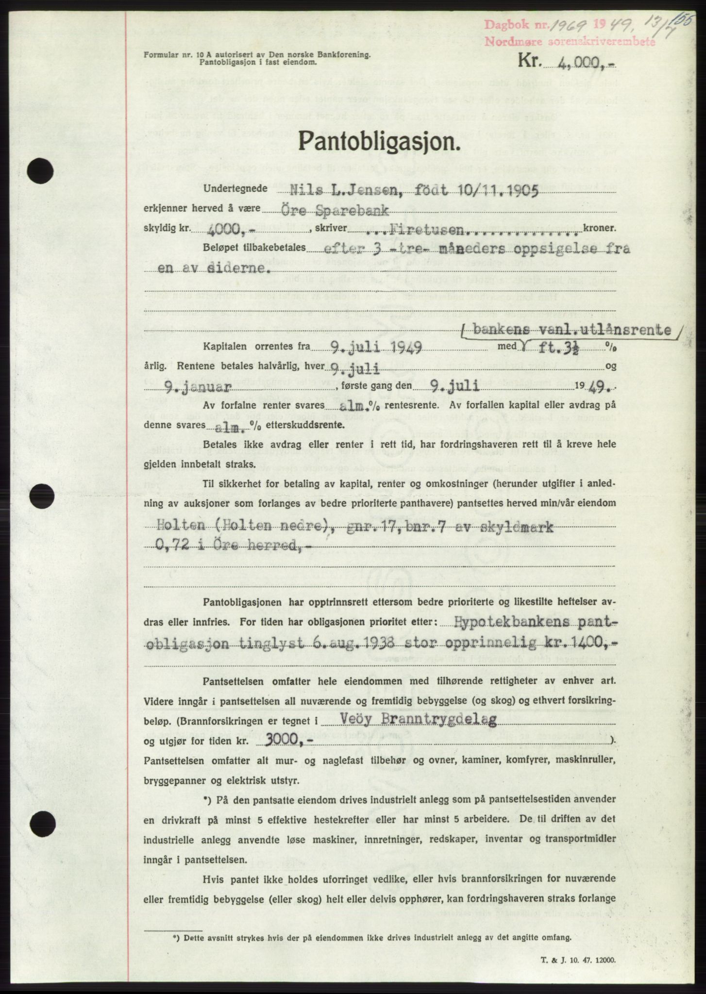 Nordmøre sorenskriveri, SAT/A-4132/1/2/2Ca: Pantebok nr. B102, 1949-1949, Dagboknr: 1969/1949