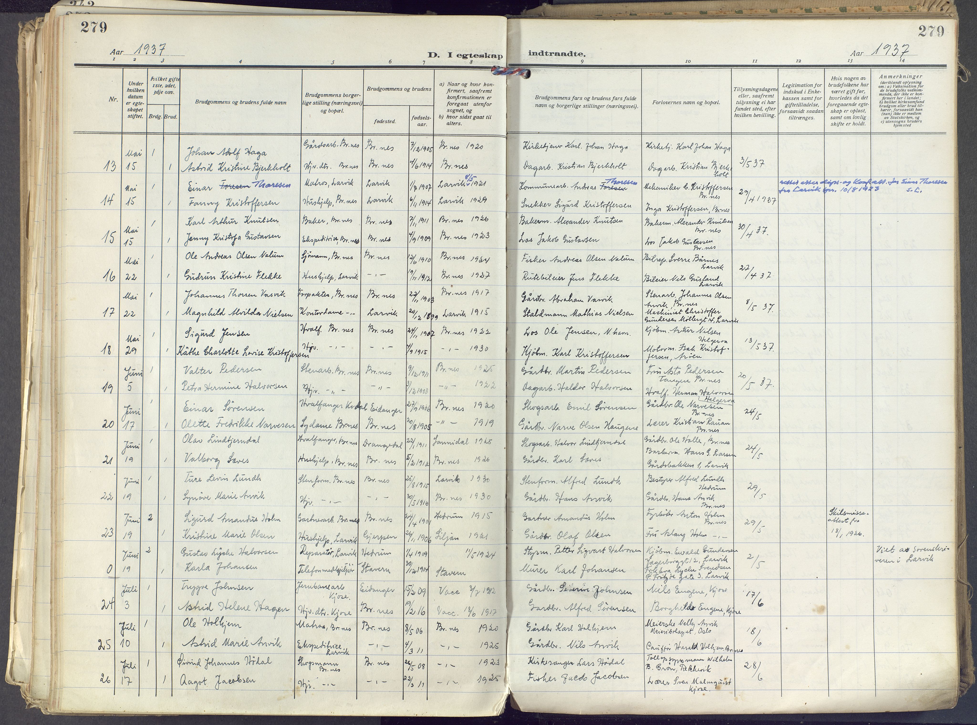 Brunlanes kirkebøker, SAKO/A-342/F/Fc/L0004: Ministerialbok nr. III 4, 1923-1943, s. 279