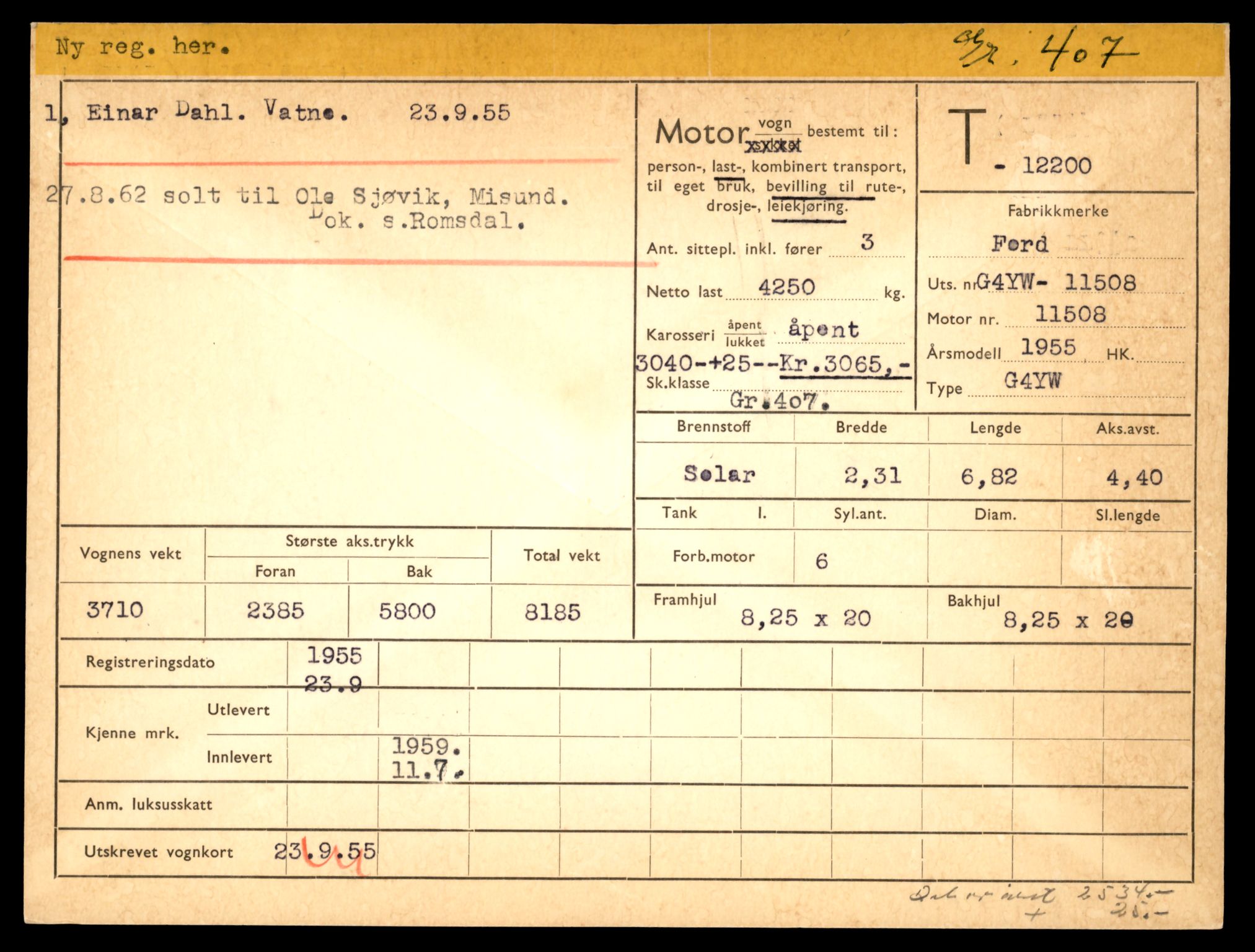 Møre og Romsdal vegkontor - Ålesund trafikkstasjon, AV/SAT-A-4099/F/Fe/L0033: Registreringskort for kjøretøy T 12151 - T 12474, 1927-1998, s. 1251