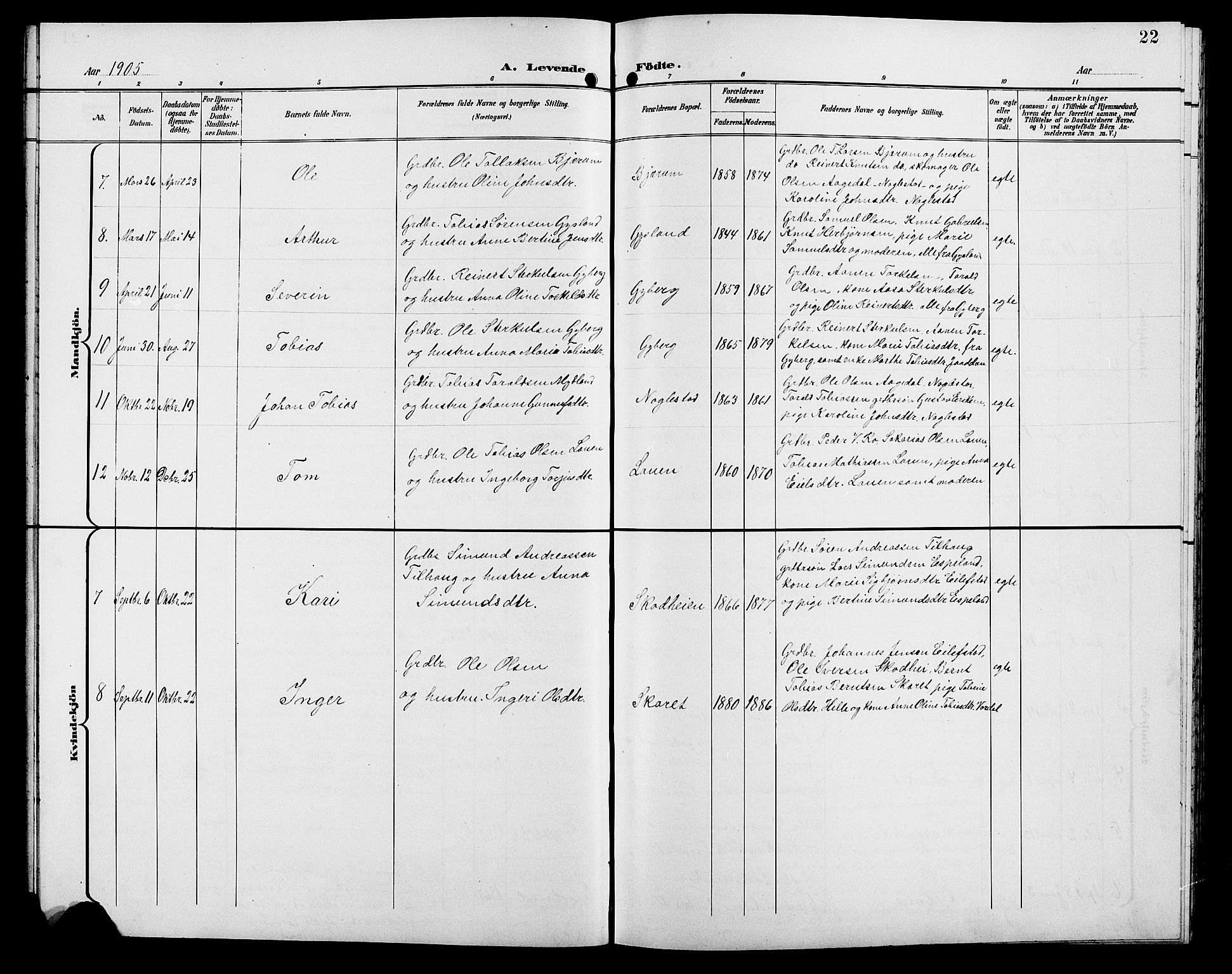 Hægebostad sokneprestkontor, AV/SAK-1111-0024/F/Fb/Fba/L0004: Klokkerbok nr. B 4, 1897-1907, s. 22