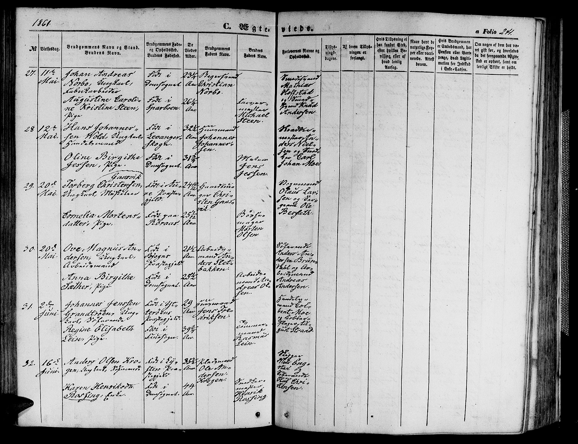 Ministerialprotokoller, klokkerbøker og fødselsregistre - Sør-Trøndelag, SAT/A-1456/602/L0139: Klokkerbok nr. 602C07, 1859-1864, s. 241