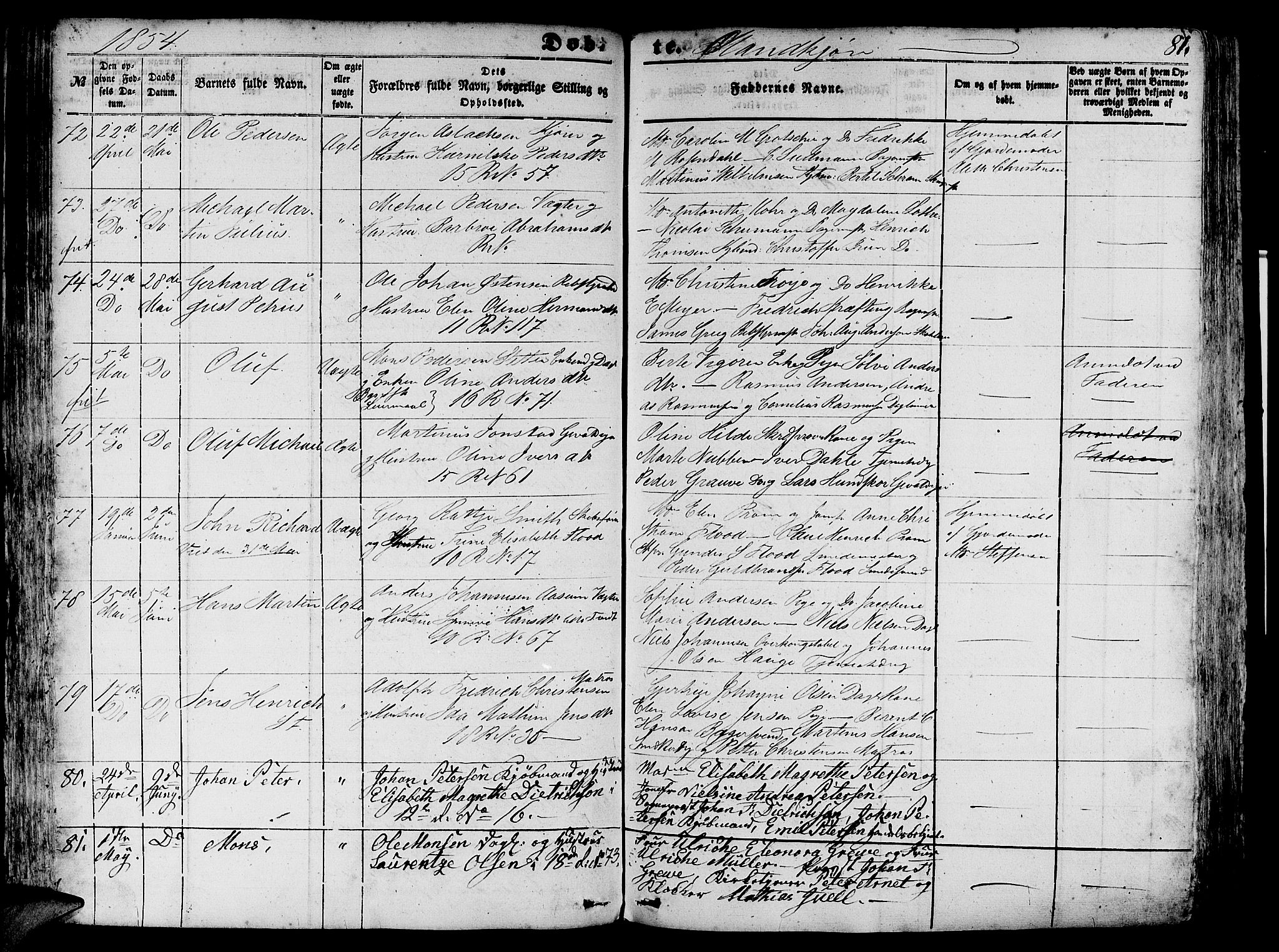 Domkirken sokneprestembete, AV/SAB-A-74801/H/Hab/L0010: Klokkerbok nr. B 3, 1849-1856, s. 81