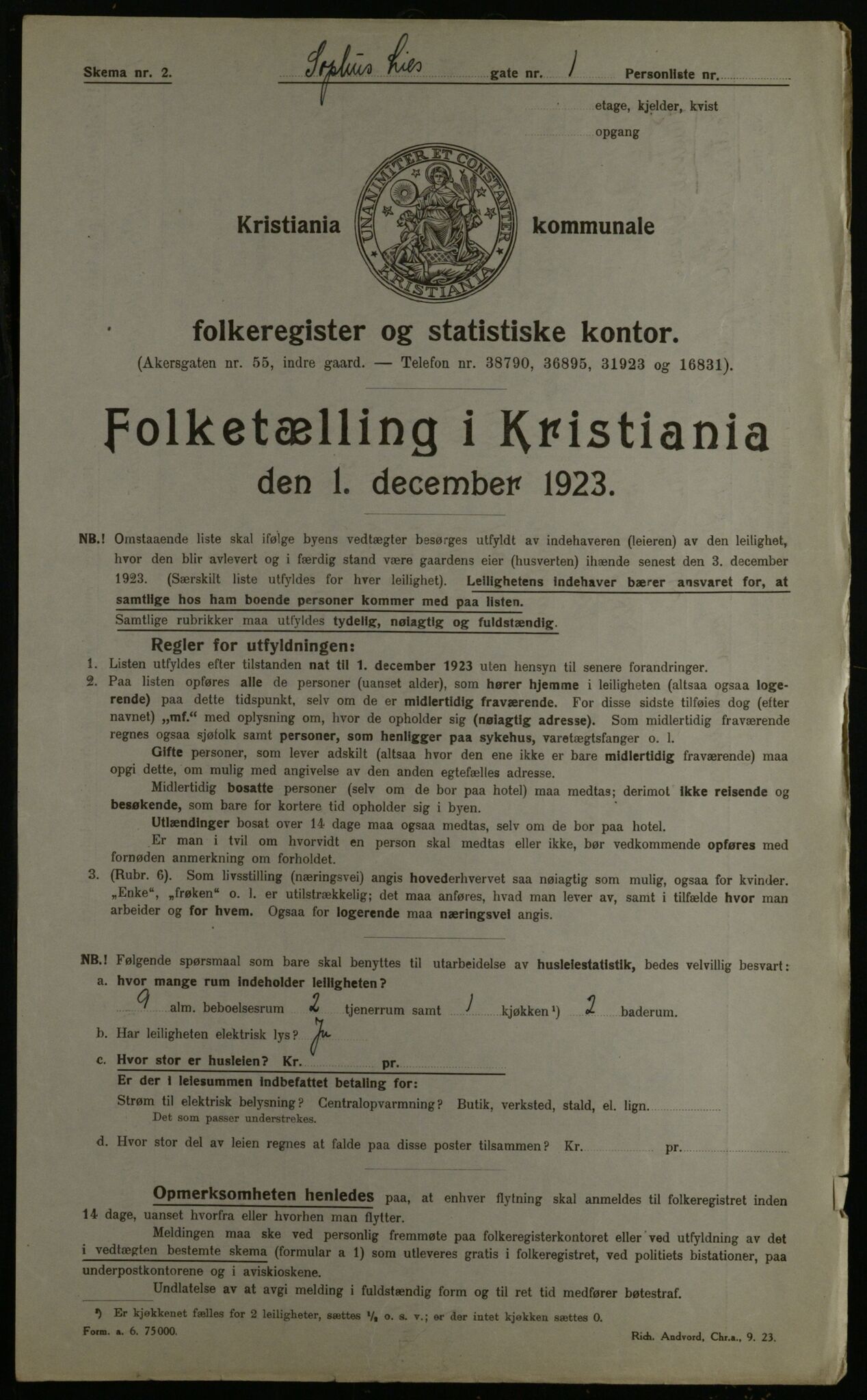 OBA, Kommunal folketelling 1.12.1923 for Kristiania, 1923, s. 109957