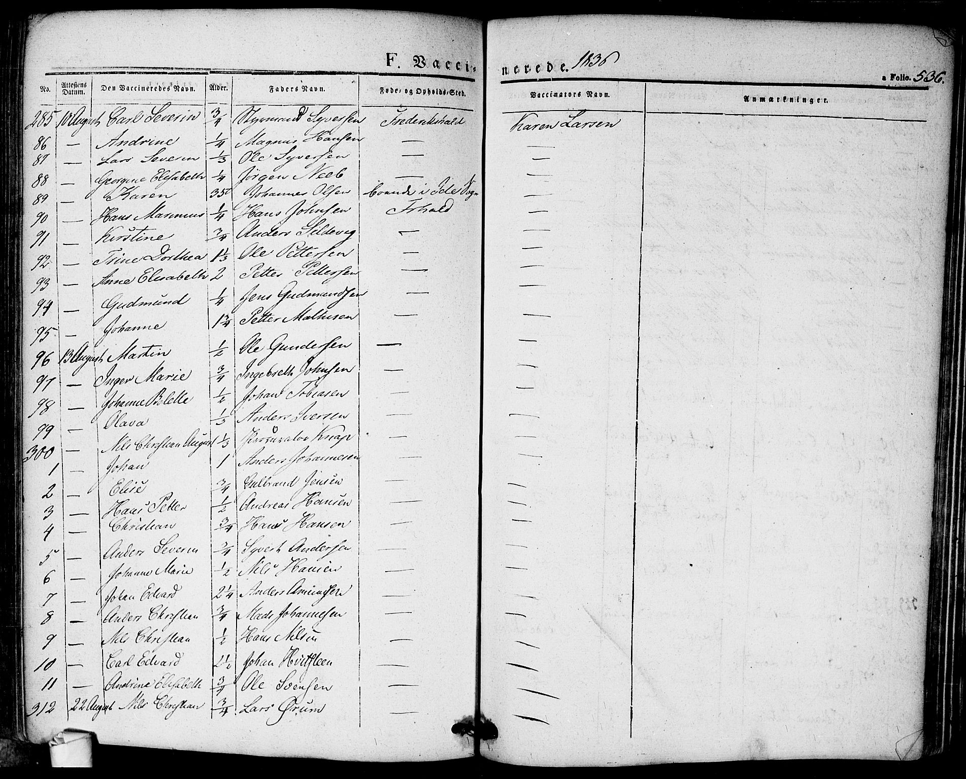 Halden prestekontor Kirkebøker, AV/SAO-A-10909/F/Fa/L0005: Ministerialbok nr. I 5, 1834-1845, s. 536