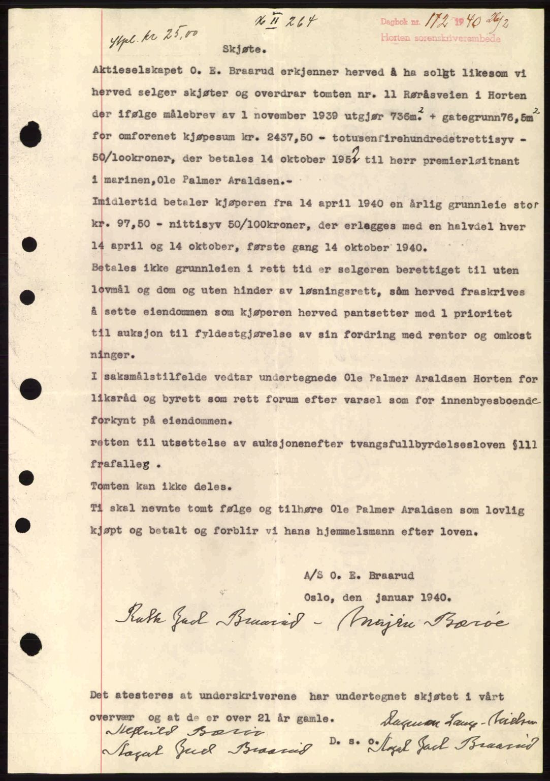 Horten sorenskriveri, SAKO/A-133/G/Ga/Gaa/L0003: Pantebok nr. A-3, 1939-1940, Dagboknr: 172/1940