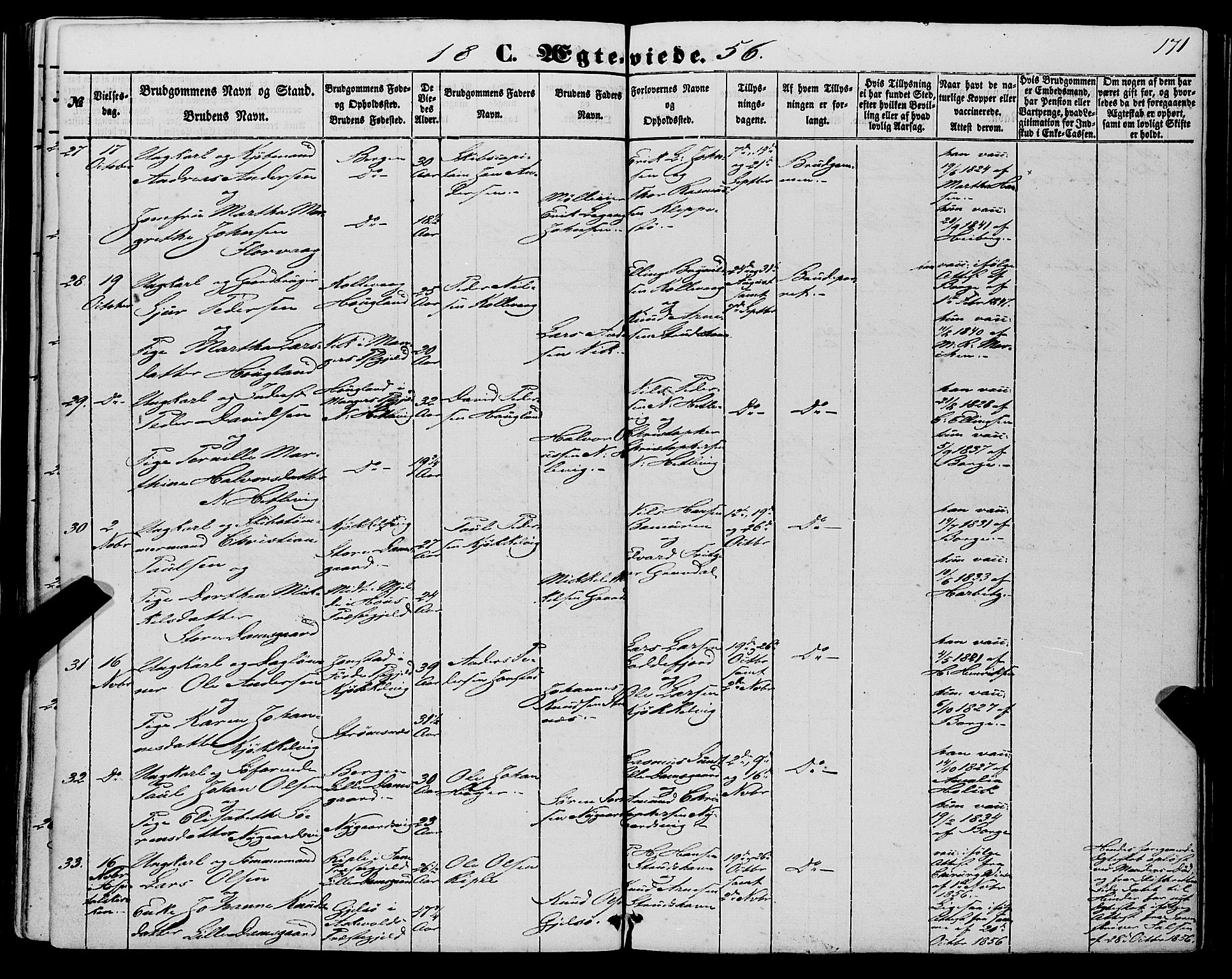 Askøy Sokneprestembete, AV/SAB-A-74101/H/Ha/Haa/Haaa/L0008: Ministerialbok nr. A 8, 1852-1862, s. 171