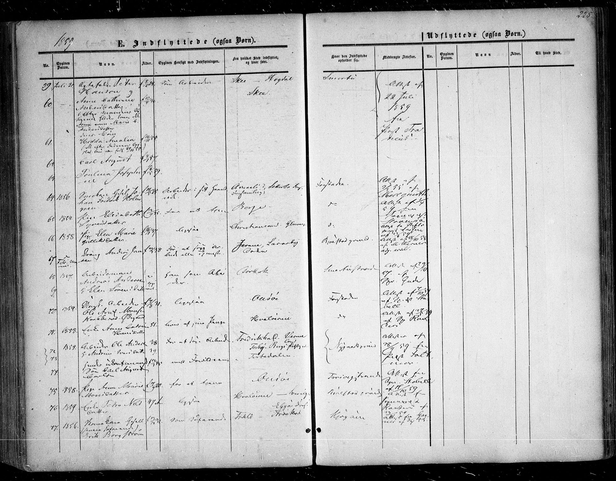 Glemmen prestekontor Kirkebøker, AV/SAO-A-10908/F/Fa/L0007: Ministerialbok nr. 7, 1853-1862, s. 225