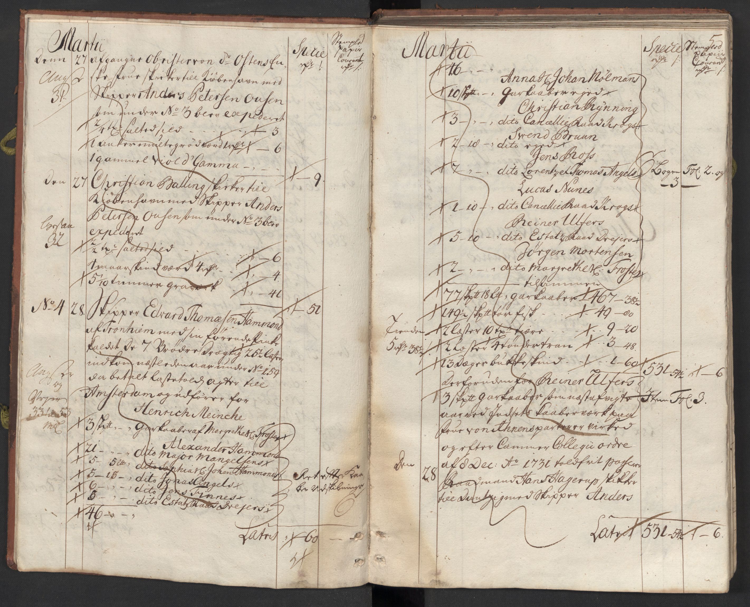 Generaltollkammeret, tollregnskaper, AV/RA-EA-5490/R33/L0015/0002: Tollregnskaper Trondheim A / Utgående tollbok, 1733, s. 4b-5a