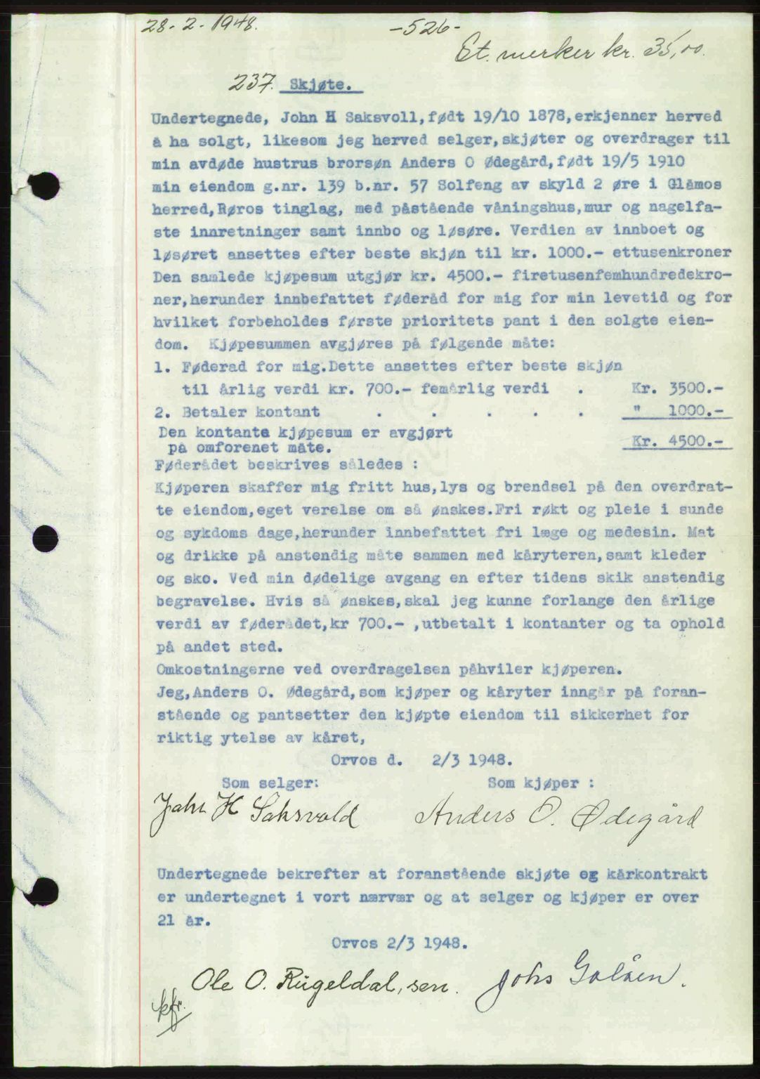 Gauldal sorenskriveri, SAT/A-0014/1/2/2C: Pantebok nr. A5, 1947-1948, Dagboknr: 237/1948