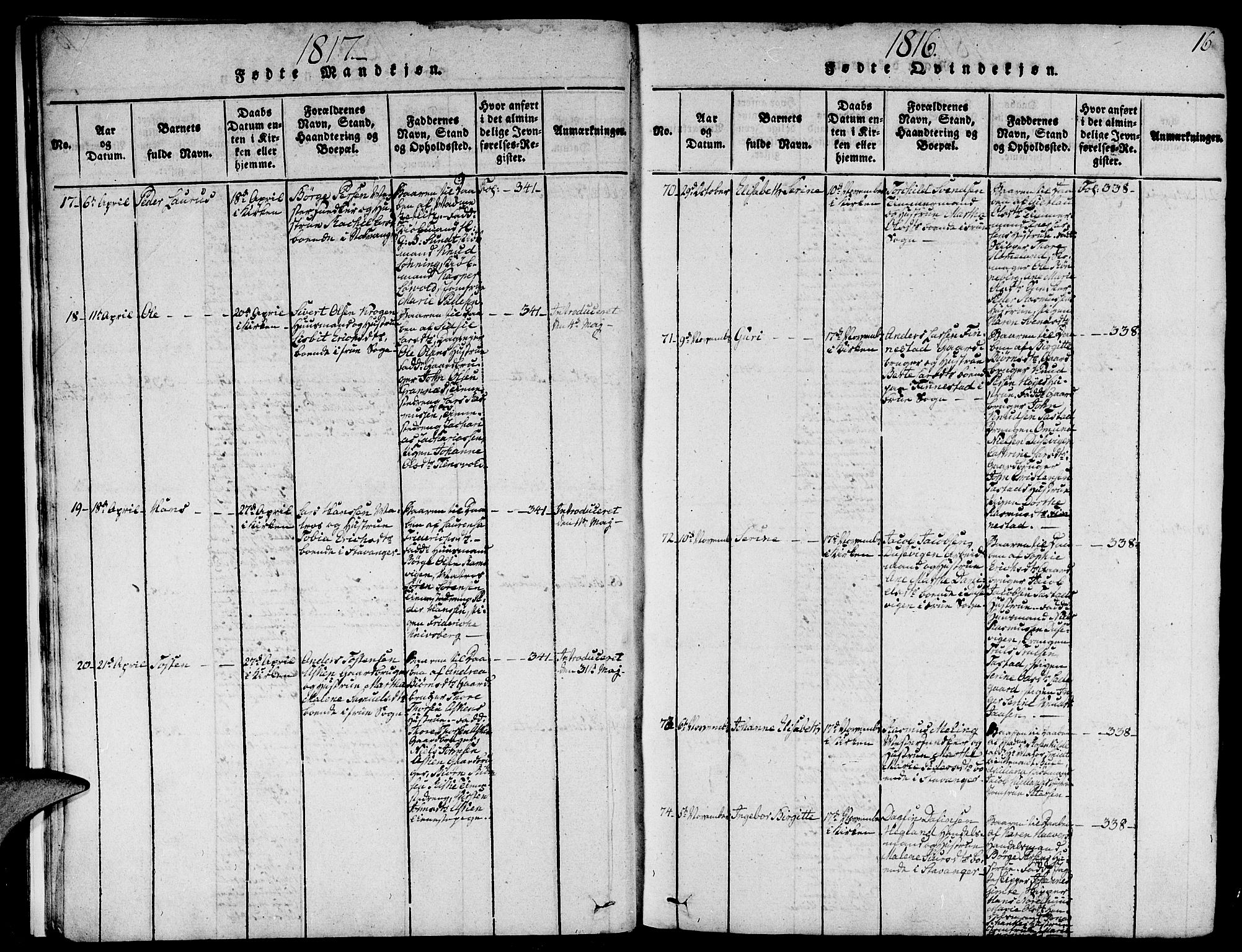 Domkirken sokneprestkontor, SAST/A-101812/001/30/30BA/L0008: Ministerialbok nr. A 8, 1816-1821, s. 16