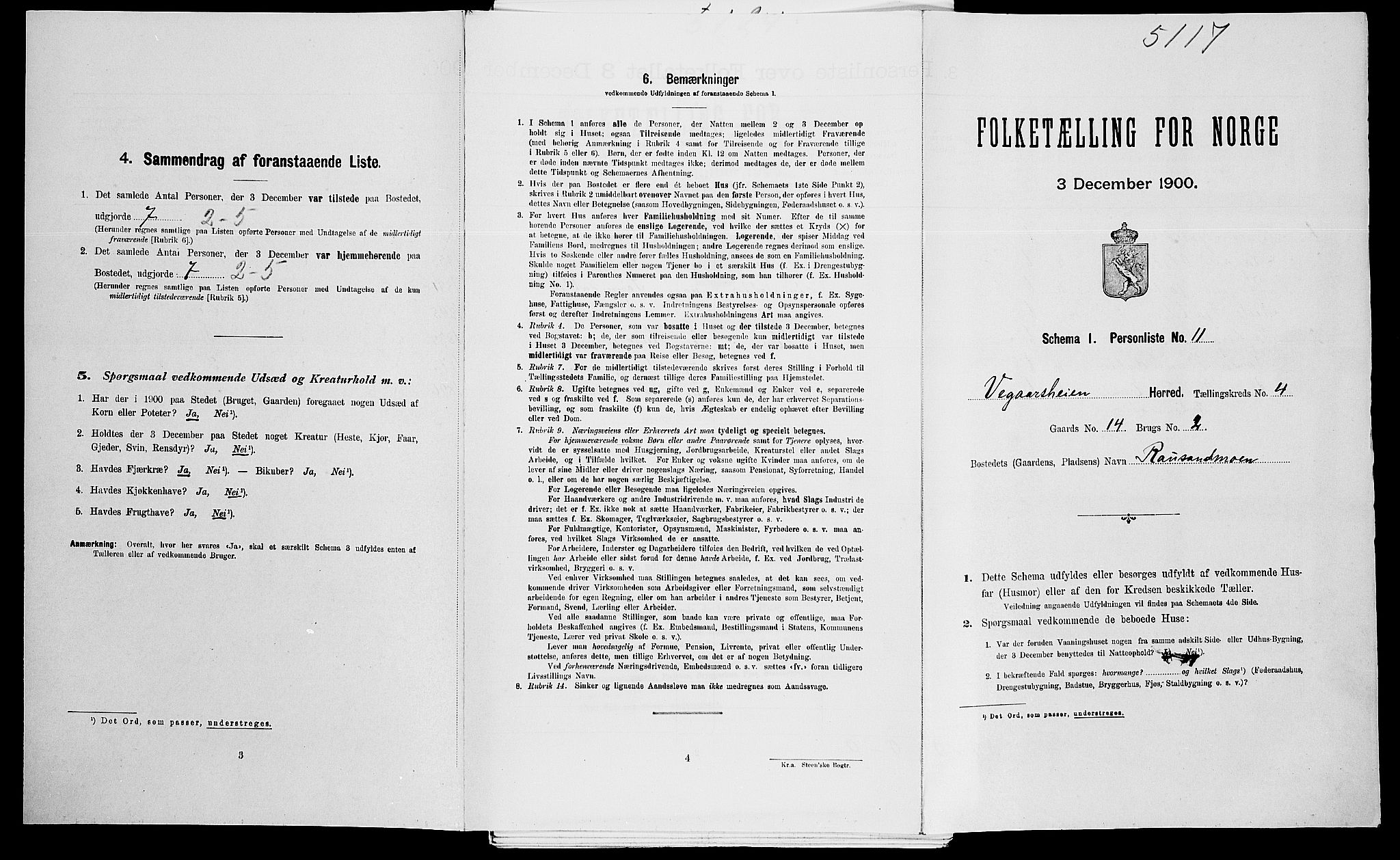 SAK, Folketelling 1900 for 0912 Vegårshei herred, 1900, s. 257
