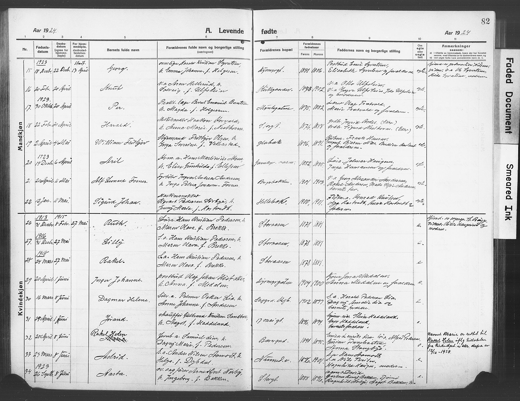 Kongsberg kirkebøker, AV/SAKO-A-22/G/Ga/L0008: Klokkerbok nr. 8, 1915-1932, s. 82