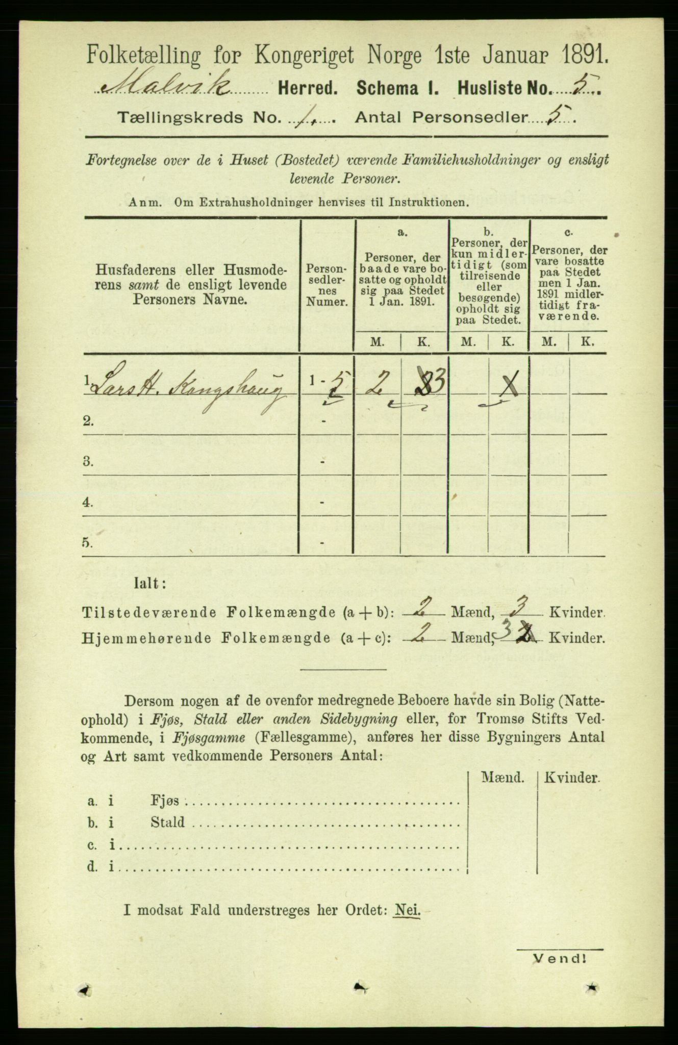 RA, Folketelling 1891 for 1663 Malvik herred, 1891, s. 22