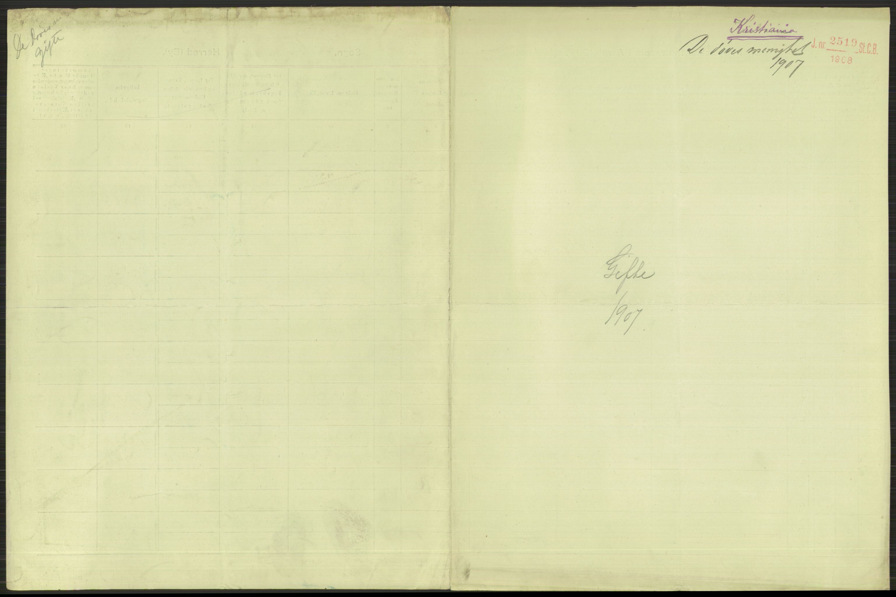 Statistisk sentralbyrå, Sosiodemografiske emner, Befolkning, AV/RA-S-2228/D/Df/Dfa/Dfae/L0008: Kristiania: Gifte, 1907, s. 571