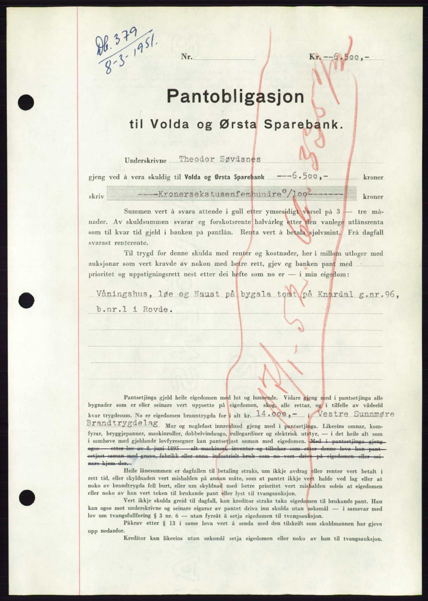 Søre Sunnmøre sorenskriveri, SAT/A-4122/1/2/2C/L0119: Pantebok nr. 7B, 1950-1951, Dagboknr: 379/1951