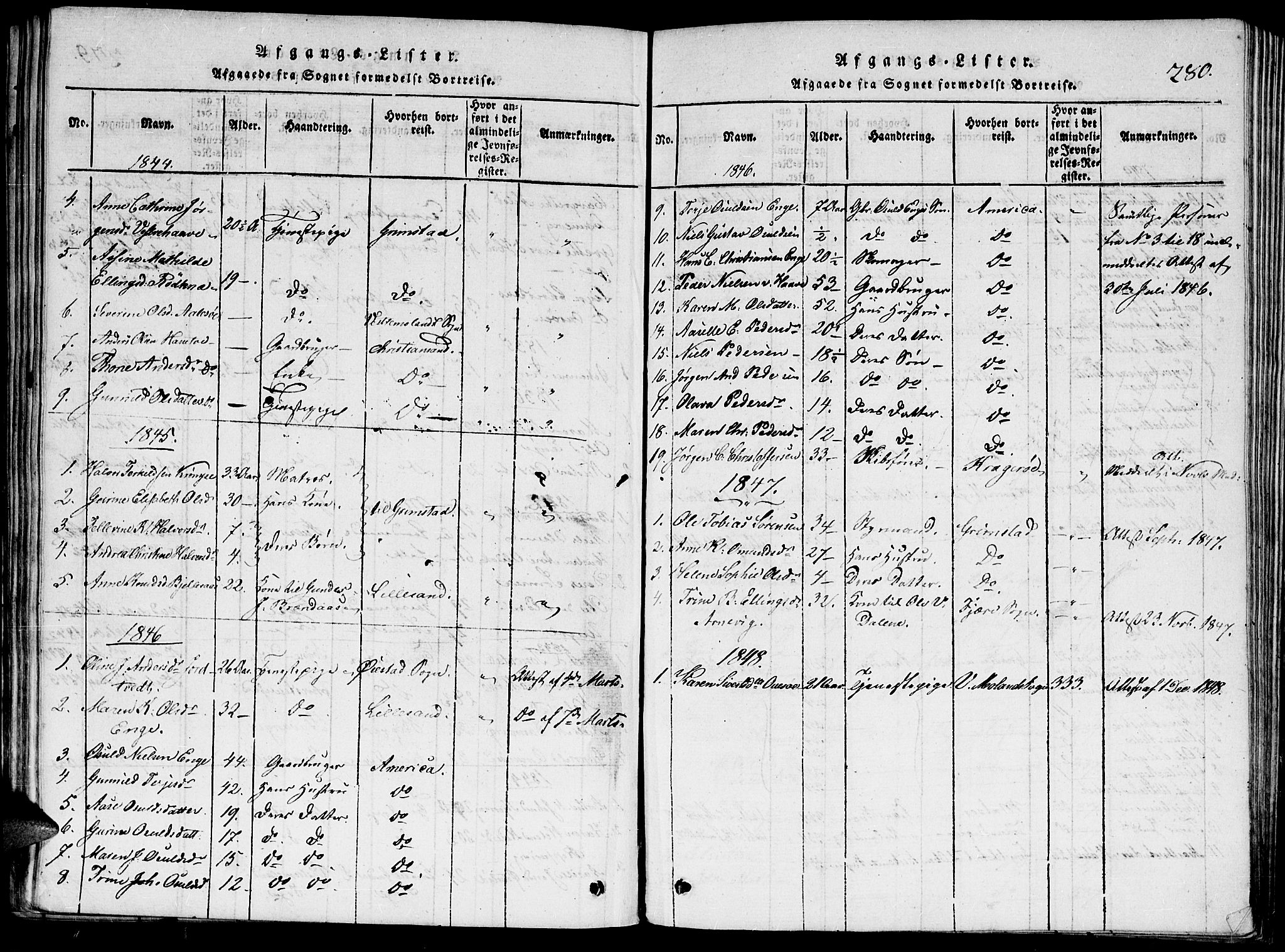 Hommedal sokneprestkontor, SAK/1111-0023/F/Fa/Faa/L0001: Ministerialbok nr. A 1, 1816-1860, s. 280