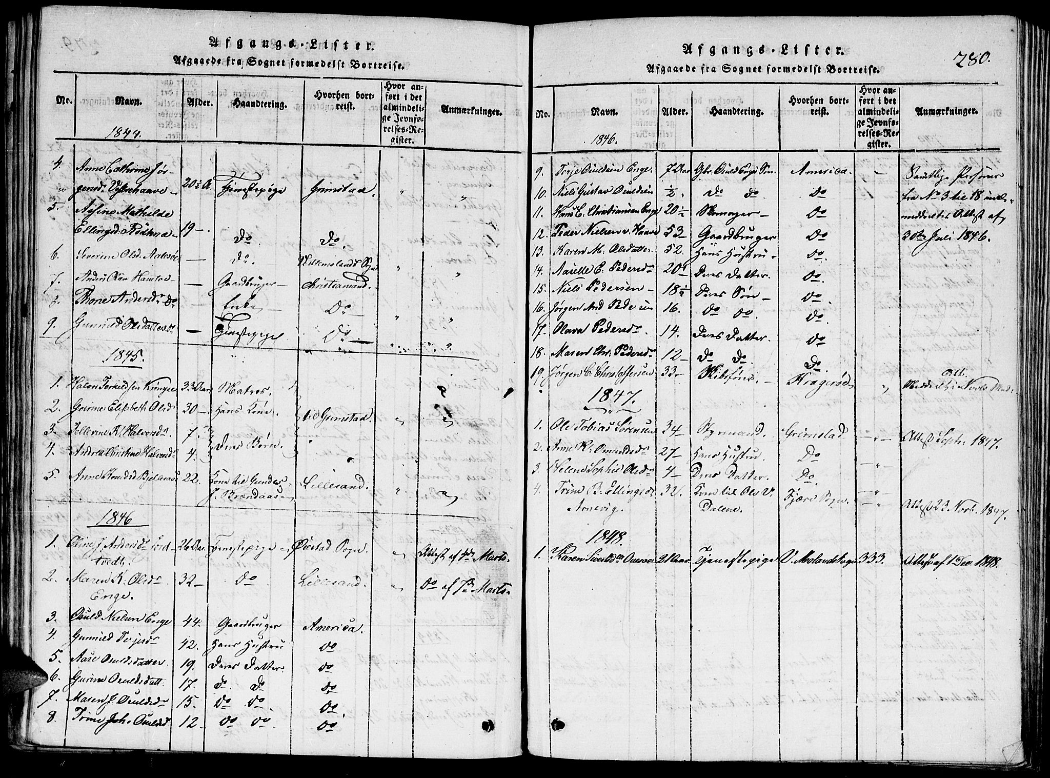 Hommedal sokneprestkontor, AV/SAK-1111-0023/F/Fa/Faa/L0001: Ministerialbok nr. A 1, 1816-1860, s. 280