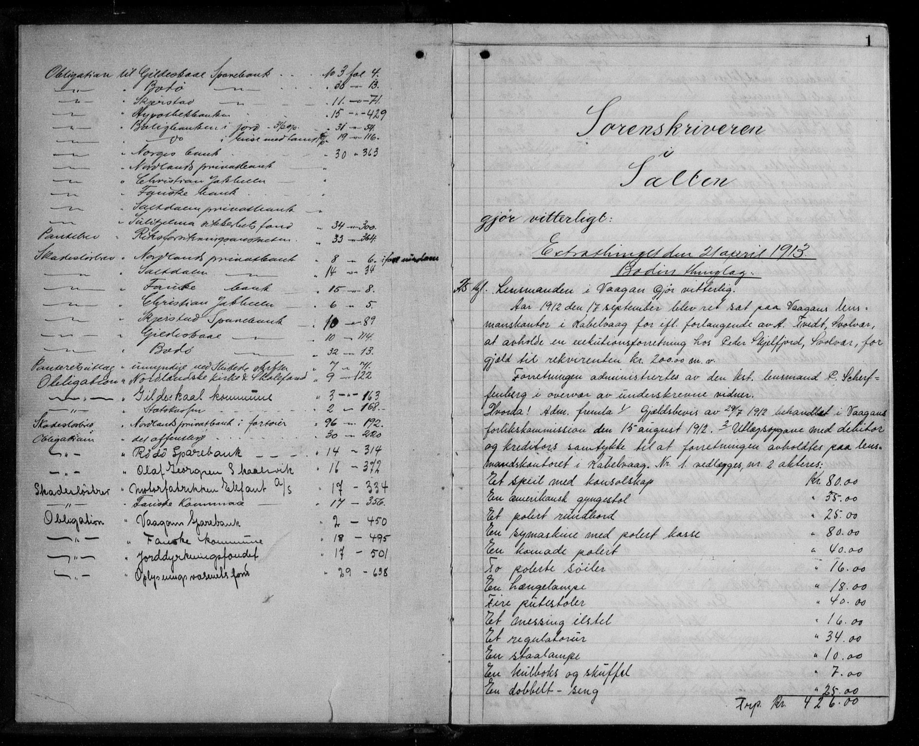 Salten sorenskriveri, AV/SAT-A-4578/1/2/2C/L0044: Pantebok nr. 4, 1913-1915, s. 1