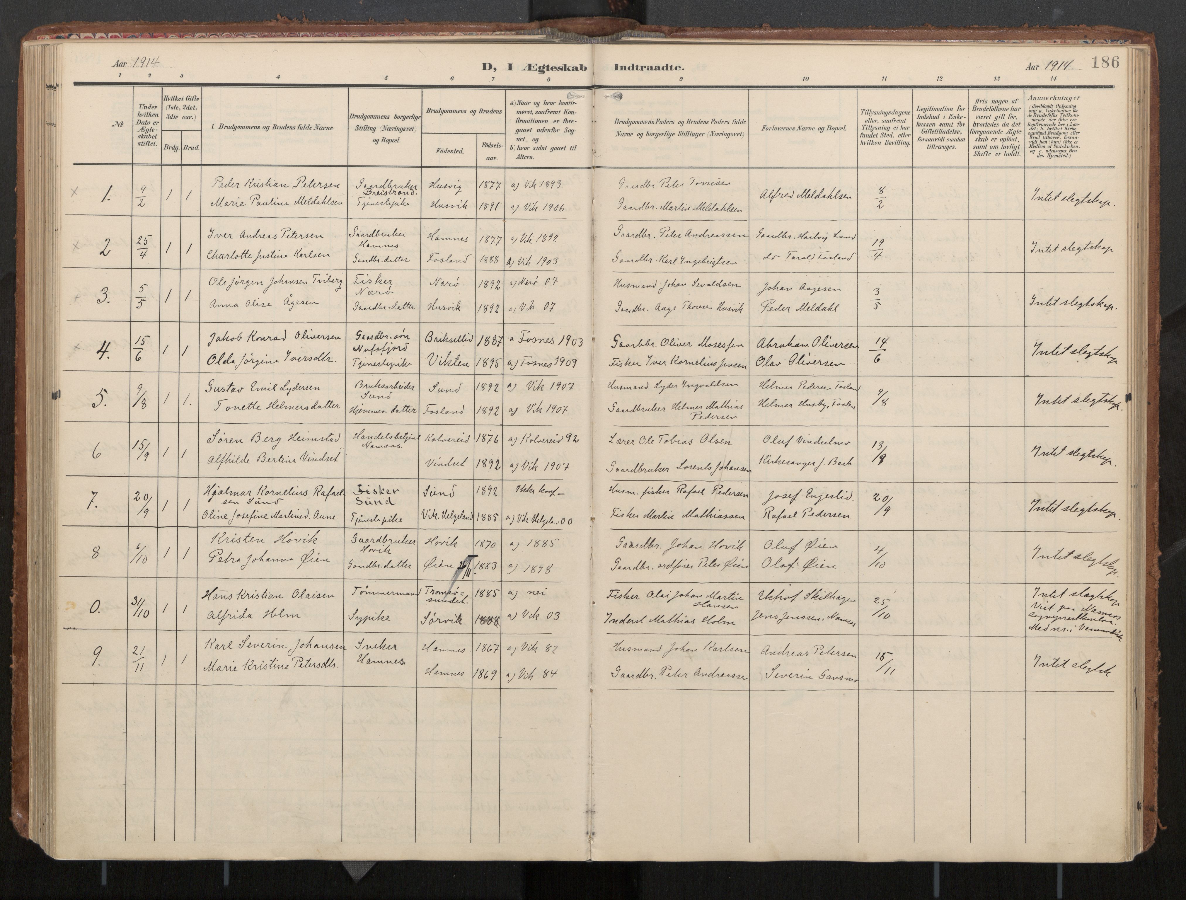 Ministerialprotokoller, klokkerbøker og fødselsregistre - Nord-Trøndelag, SAT/A-1458/774/L0629: Ministerialbok, 1904-1926, s. 186
