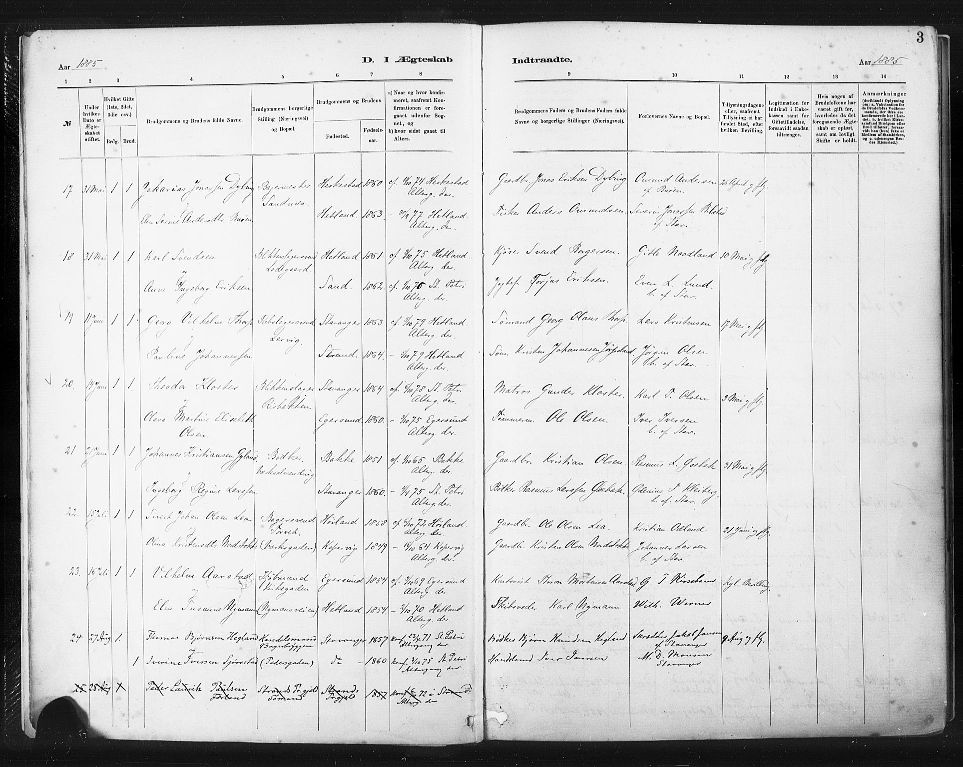 St. Johannes sokneprestkontor, AV/SAST-A-101814/001/30/30BA/L0003: Ministerialbok nr. A 3, 1885-1910, s. 3