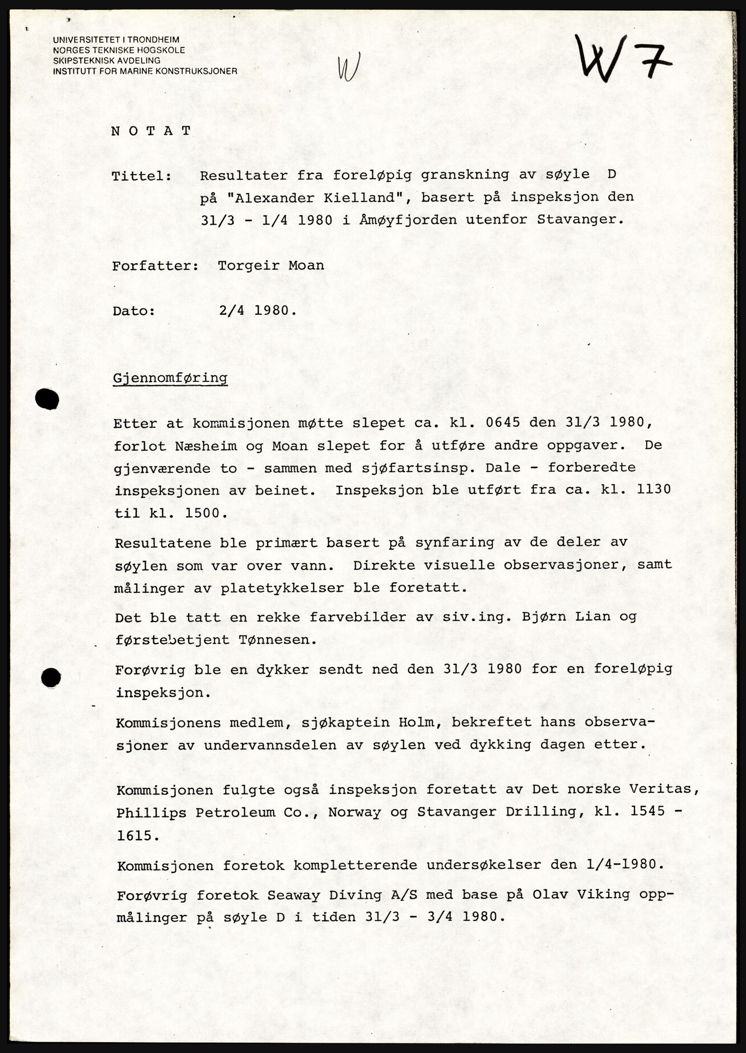 Justisdepartementet, Granskningskommisjonen ved Alexander Kielland-ulykken 27.3.1980, RA/S-1165/D/L0021: V Forankring (Doku.liste + V1-V3 av 3)/W Materialundersøkelser (Doku.liste + W1-W10 av 10 - W9 eske 26), 1980-1981, s. 172