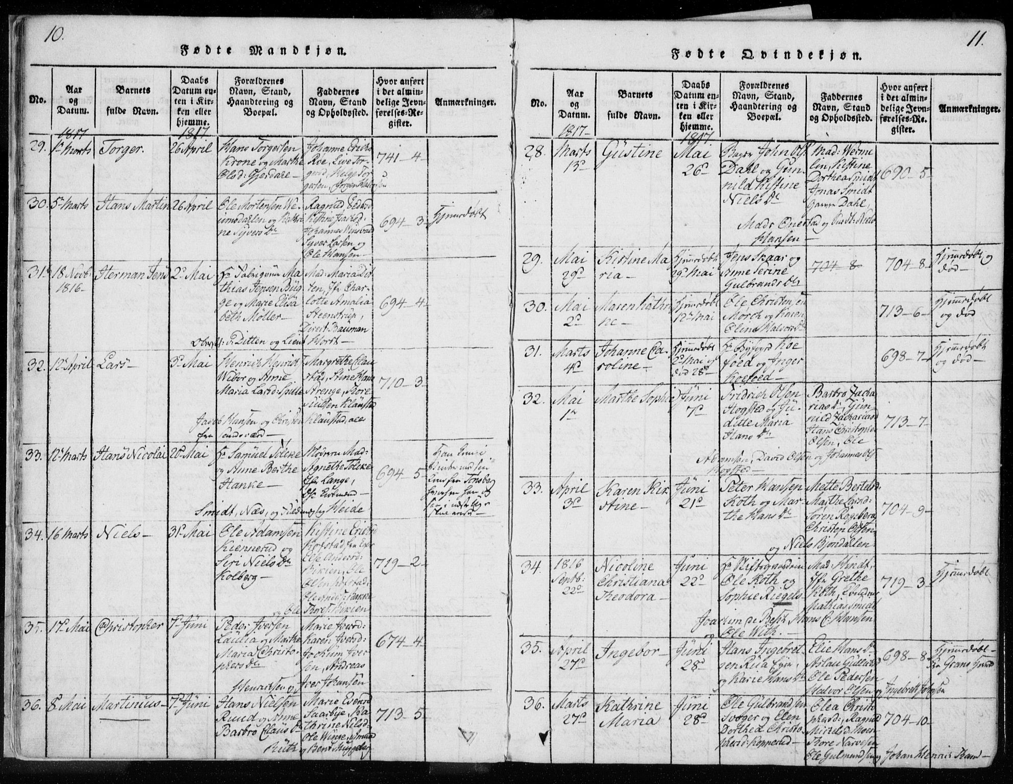 Kongsberg kirkebøker, AV/SAKO-A-22/F/Fa/L0008: Ministerialbok nr. I 8, 1816-1839, s. 10-11