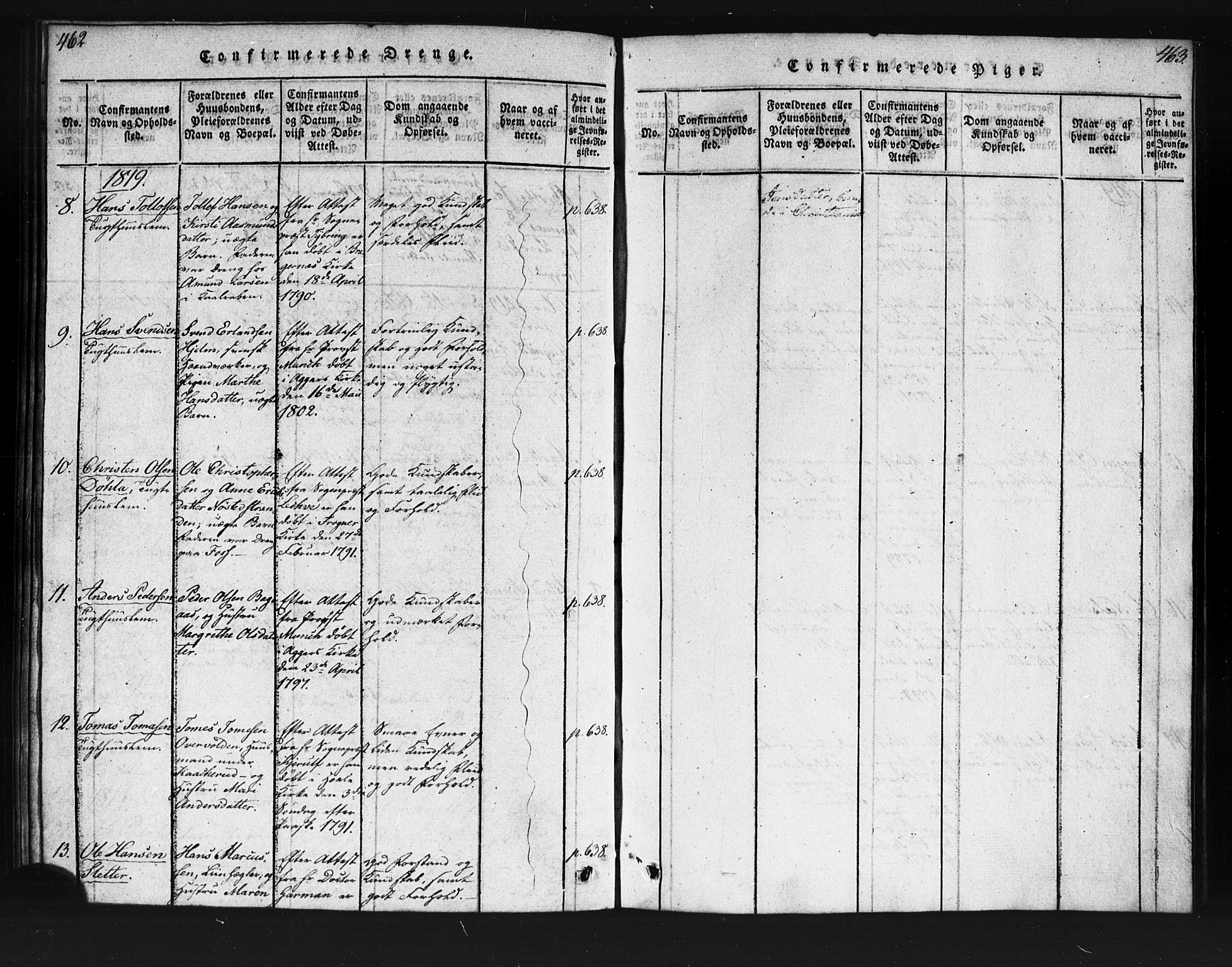 Kristiania tukthusprest Kirkebøker, SAO/A-10881/F/Fa/L0002: Ministerialbok nr. 2, 1817-1830, s. 462-463