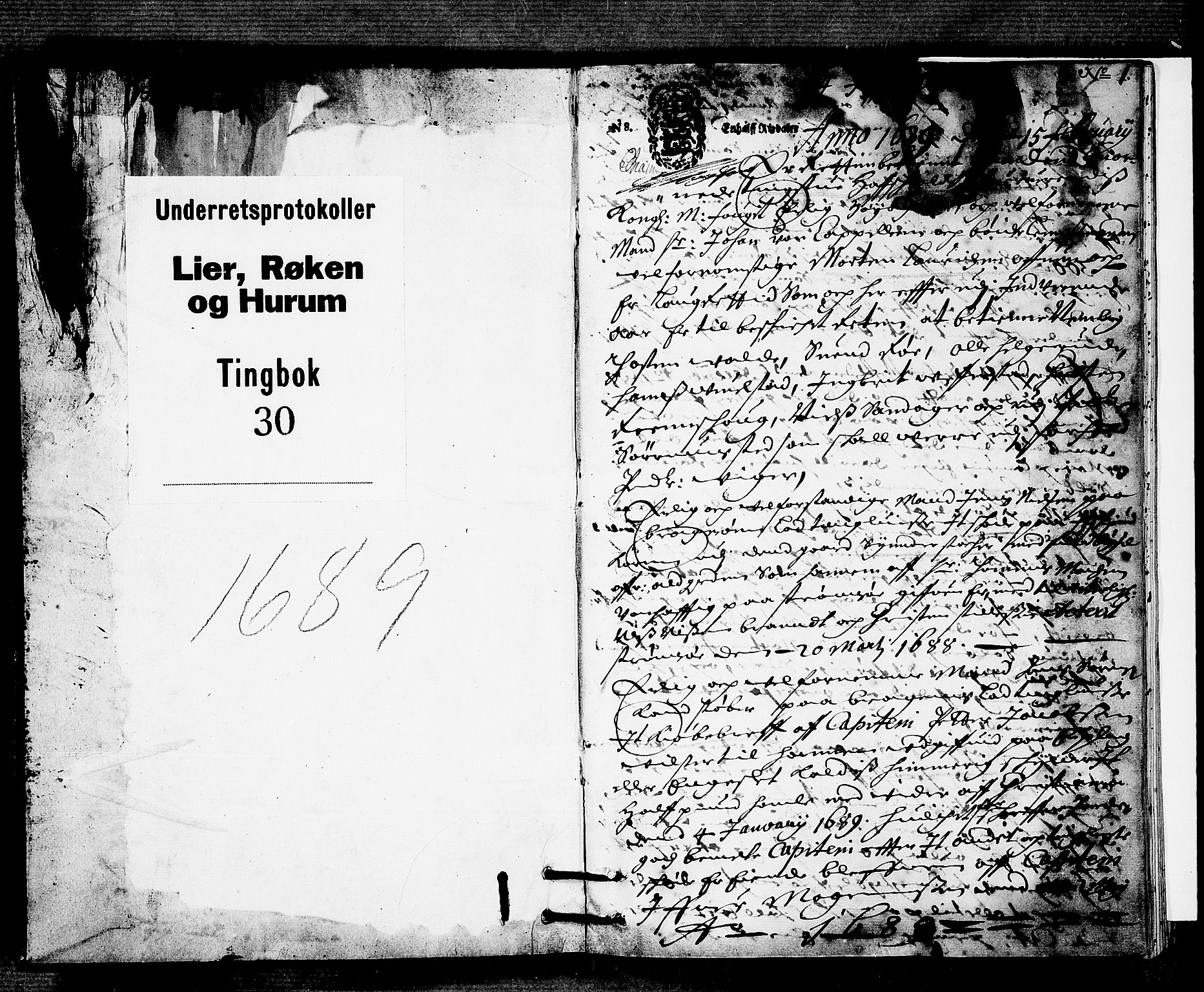 Lier, Røyken og Hurum sorenskriveri, SAKO/A-89/F/Fa/L0030: Tingbok, 1689, s. 1