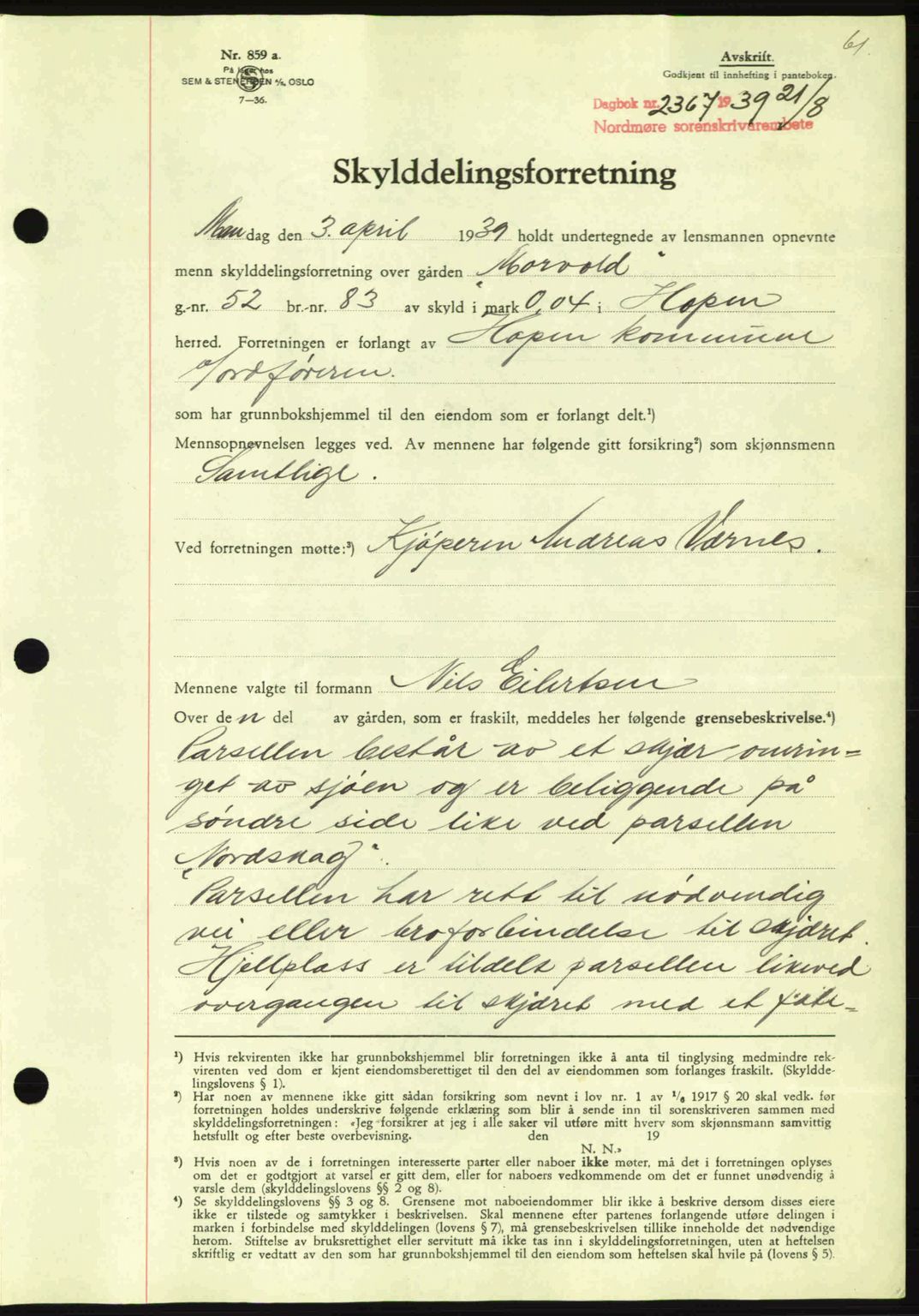 Nordmøre sorenskriveri, SAT/A-4132/1/2/2Ca: Pantebok nr. A87, 1939-1940, Dagboknr: 2367/1939