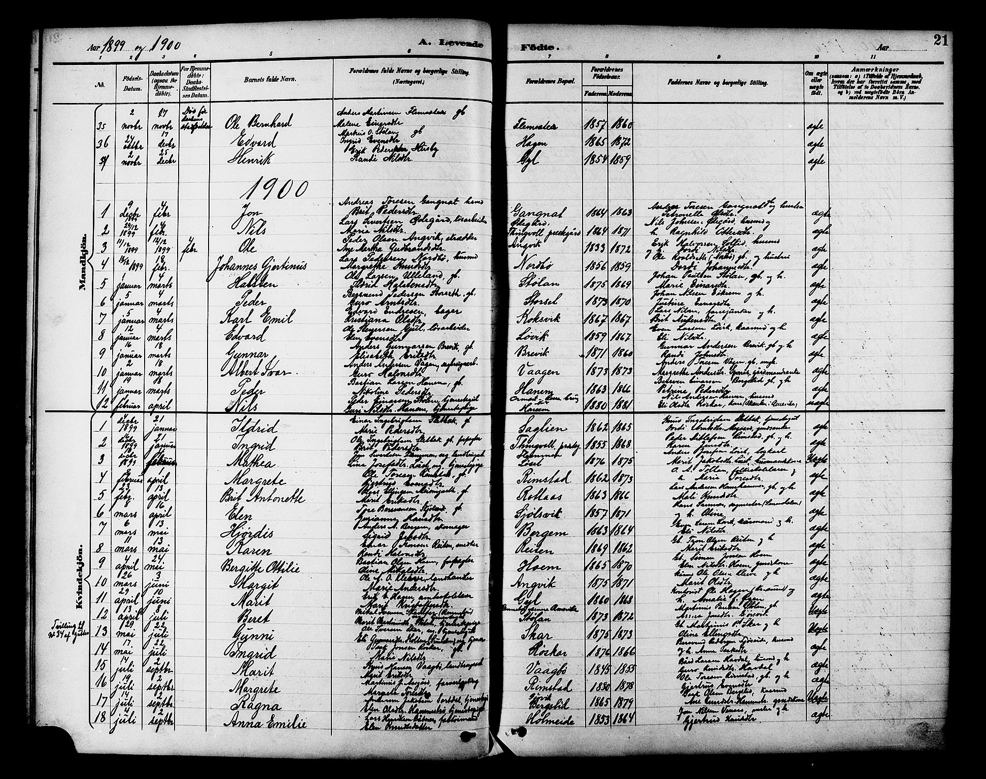 Ministerialprotokoller, klokkerbøker og fødselsregistre - Møre og Romsdal, AV/SAT-A-1454/586/L0992: Klokkerbok nr. 586C03, 1892-1909, s. 21