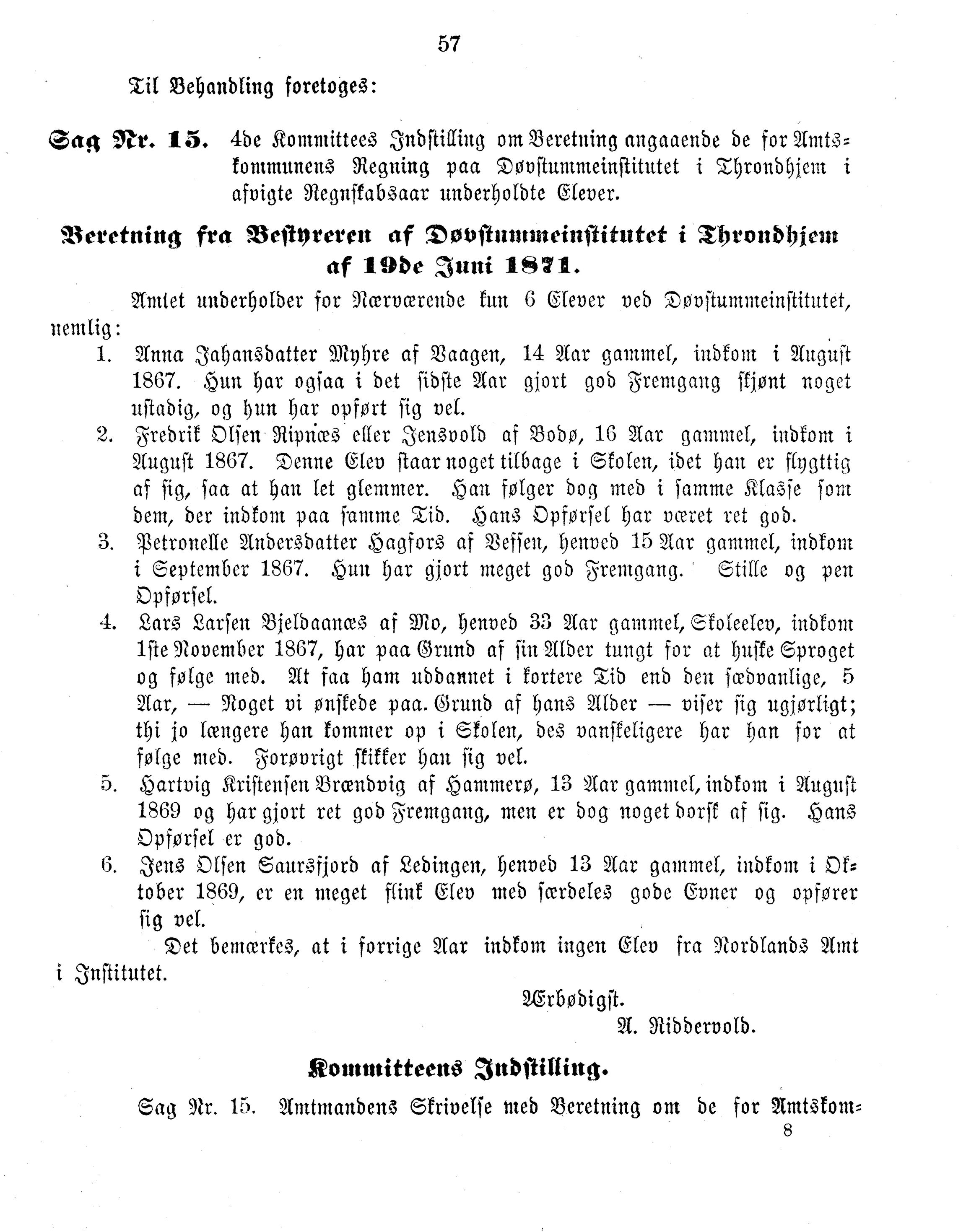 Nordland Fylkeskommune. Fylkestinget, AIN/NFK-17/176/A/Ac/L0008: Fylkestingsforhandlinger 1871, 1871