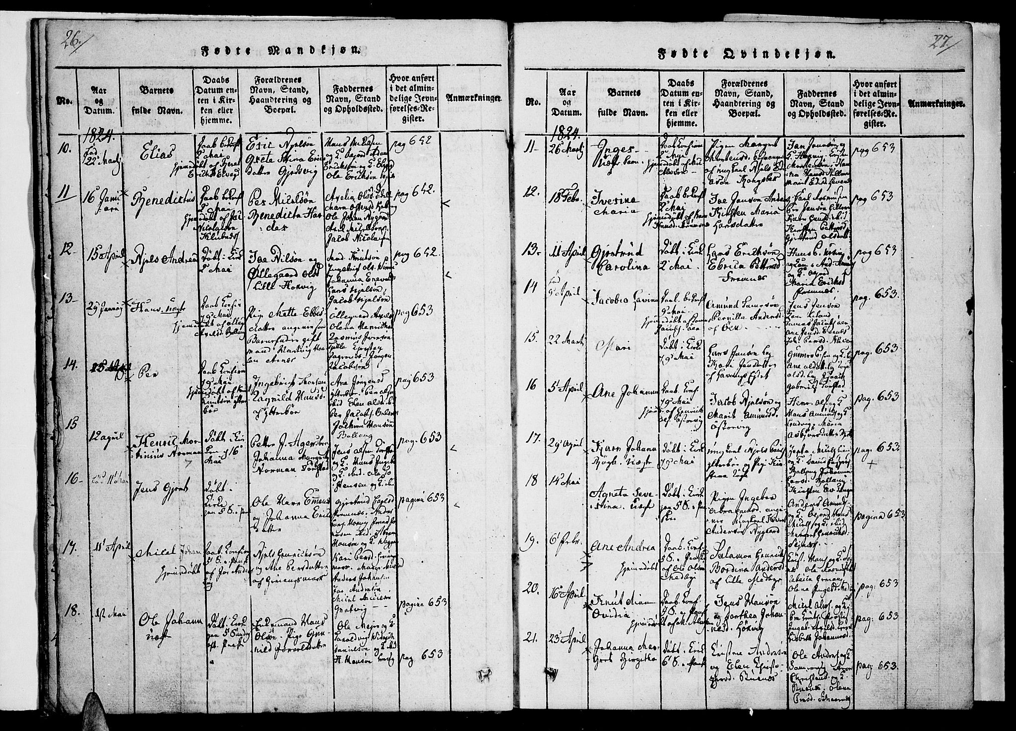 Ministerialprotokoller, klokkerbøker og fødselsregistre - Nordland, SAT/A-1459/863/L0894: Ministerialbok nr. 863A06, 1821-1851, s. 26-27