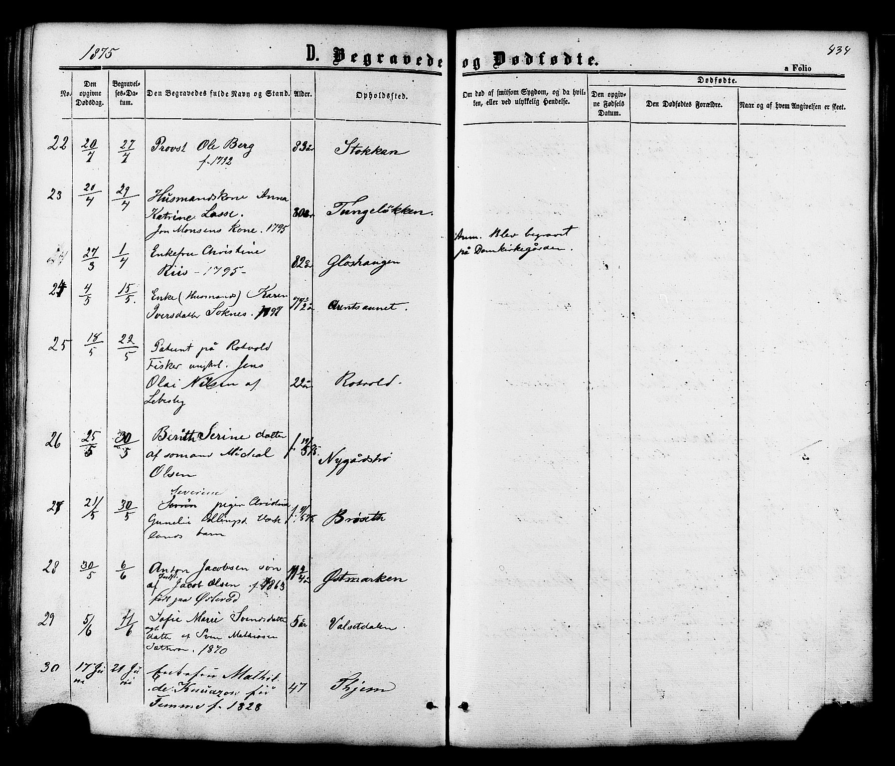 Ministerialprotokoller, klokkerbøker og fødselsregistre - Sør-Trøndelag, SAT/A-1456/606/L0293: Ministerialbok nr. 606A08, 1866-1877, s. 434