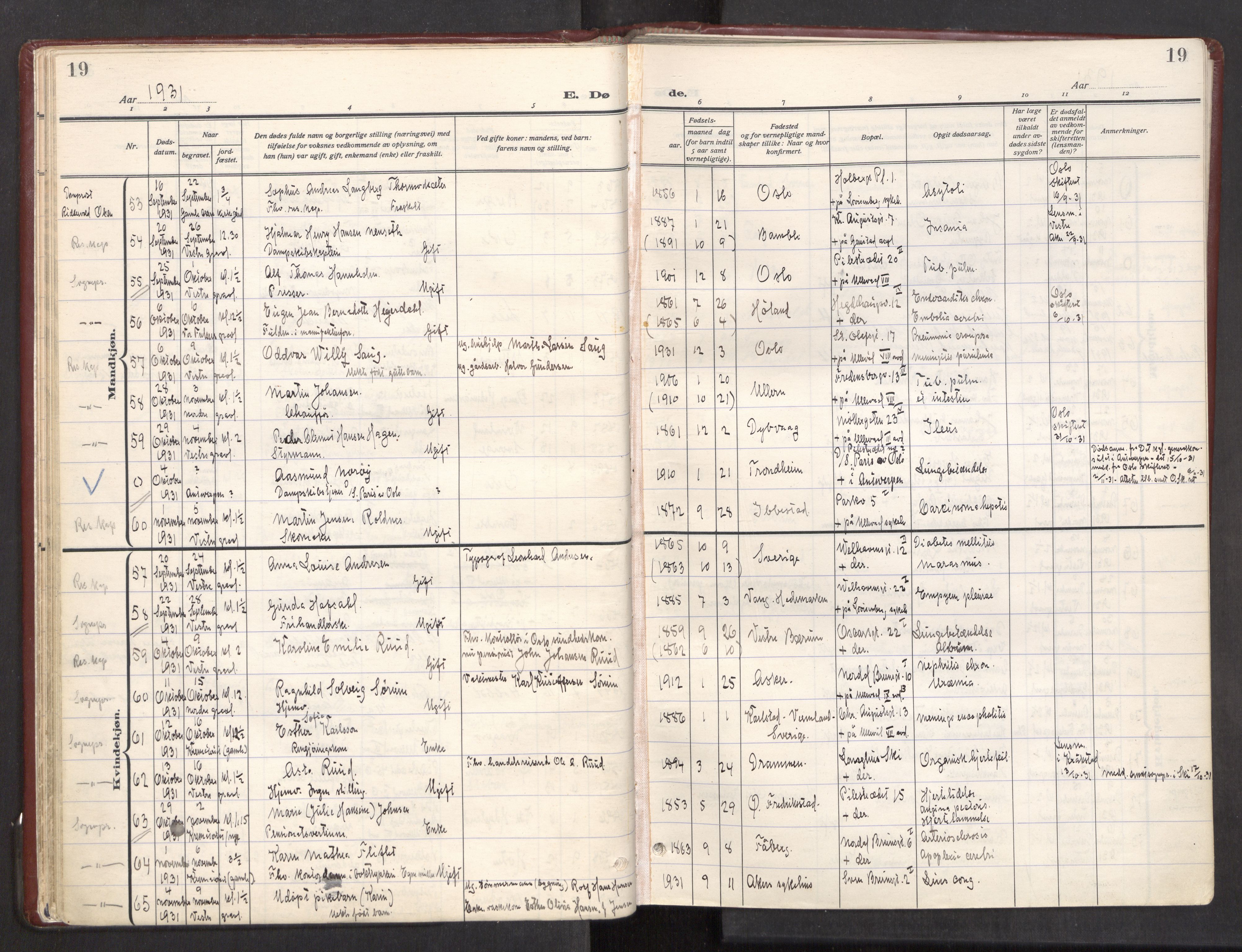 Trefoldighet prestekontor Kirkebøker, AV/SAO-A-10882/F/Fd/L0006: Ministerialbok nr. IV 6, 1929-1957, s. 19