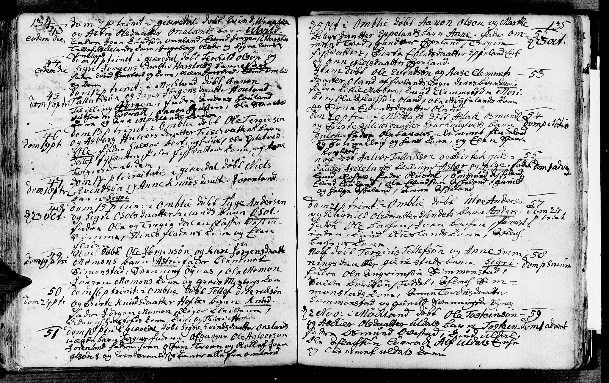 Åmli sokneprestkontor, AV/SAK-1111-0050/F/Fa/Fac/L0003: Ministerialbok nr. A 3, 1756-1775, s. 134-135