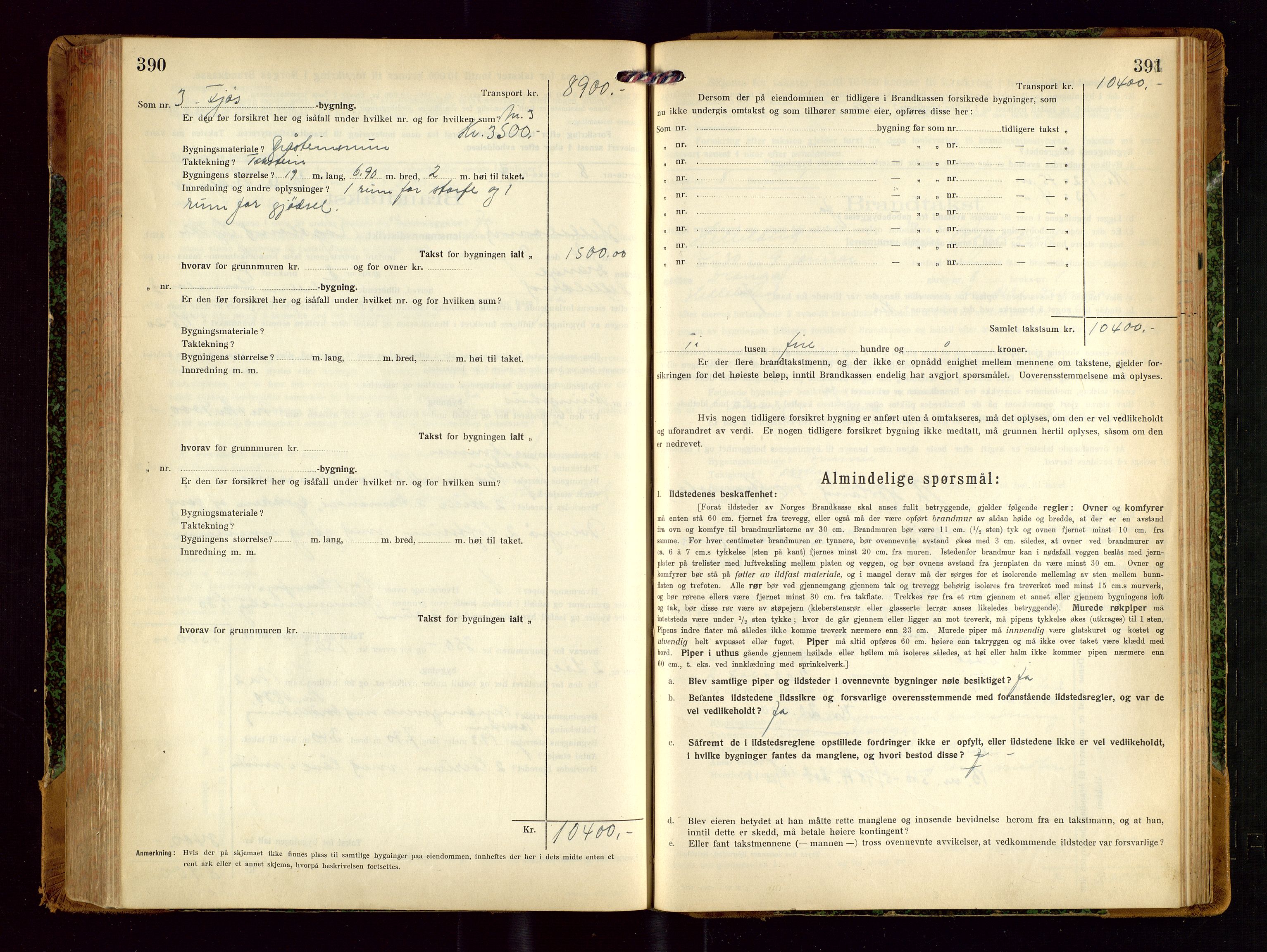 Helleland lensmannskontor, AV/SAST-A-100209/Gob/L0002: "Brandtakstprotokoll", 1921-1930, s. 390-391