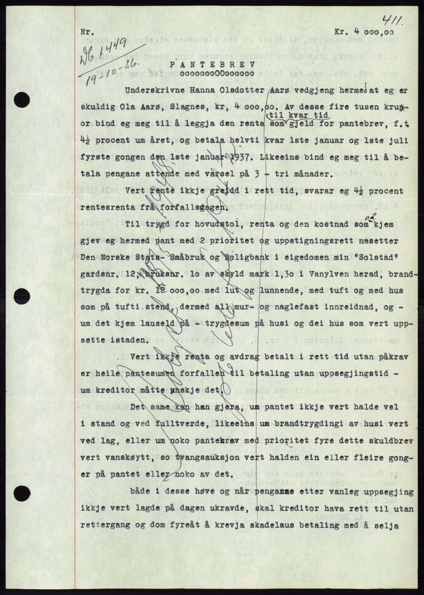 Søre Sunnmøre sorenskriveri, SAT/A-4122/1/2/2C/L0061: Pantebok nr. 55, 1936-1936, Dagboknr: 1449/1936