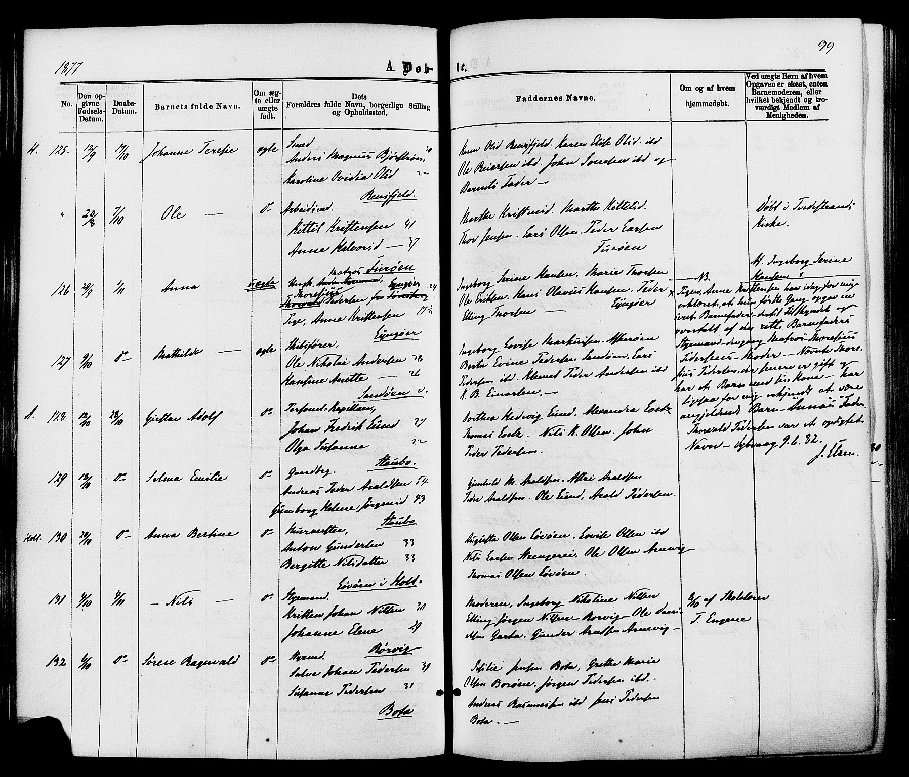 Dypvåg sokneprestkontor, SAK/1111-0007/F/Fa/Faa/L0007: Ministerialbok nr. A 7/ 1, 1872-1884, s. 99