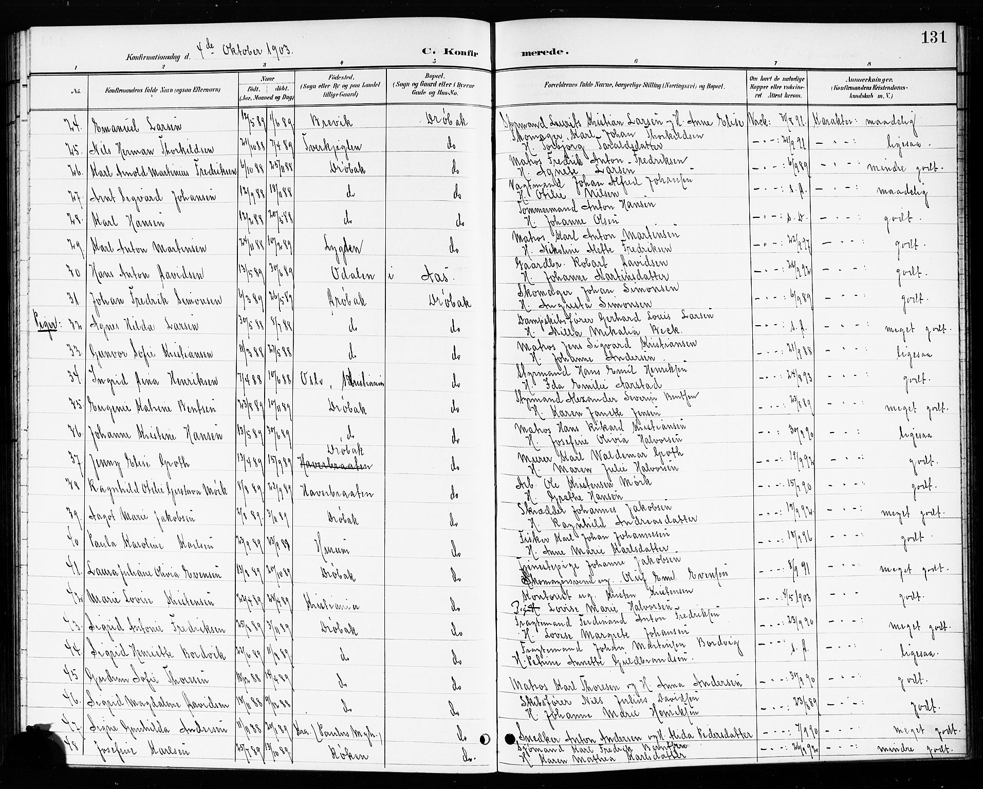 Drøbak prestekontor Kirkebøker, AV/SAO-A-10142a/G/Ga/L0001: Klokkerbok nr. I 1, 1897-1917, s. 131