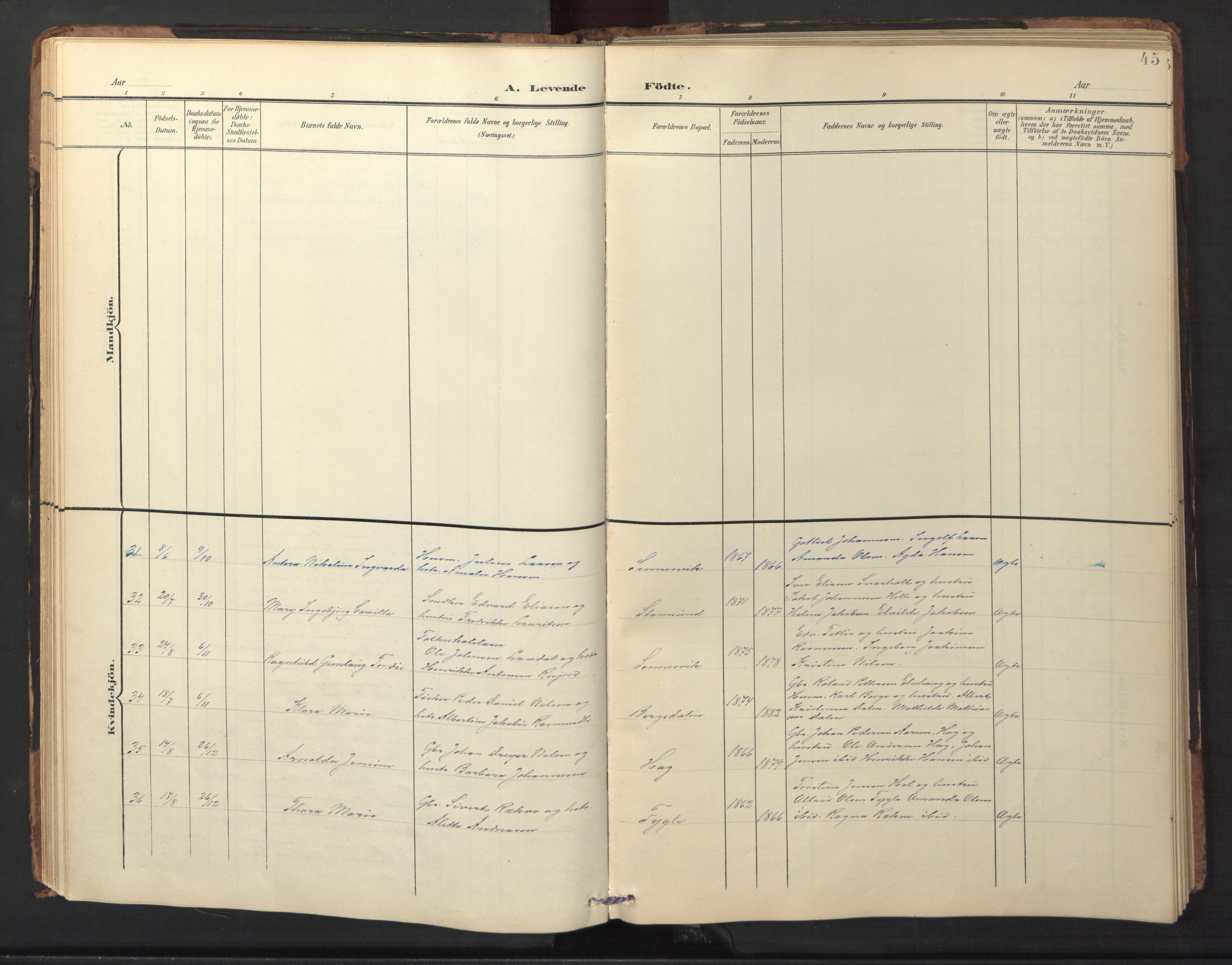 Ministerialprotokoller, klokkerbøker og fødselsregistre - Nordland, AV/SAT-A-1459/882/L1185: Klokkerbok nr. 882C03, 1898-1910, s. 45