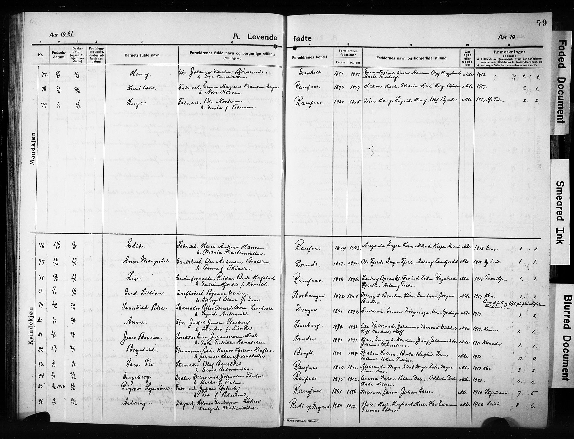 Vestre Toten prestekontor, AV/SAH-PREST-108/H/Ha/Hab/L0012: Klokkerbok nr. 12, 1909-1928, s. 79