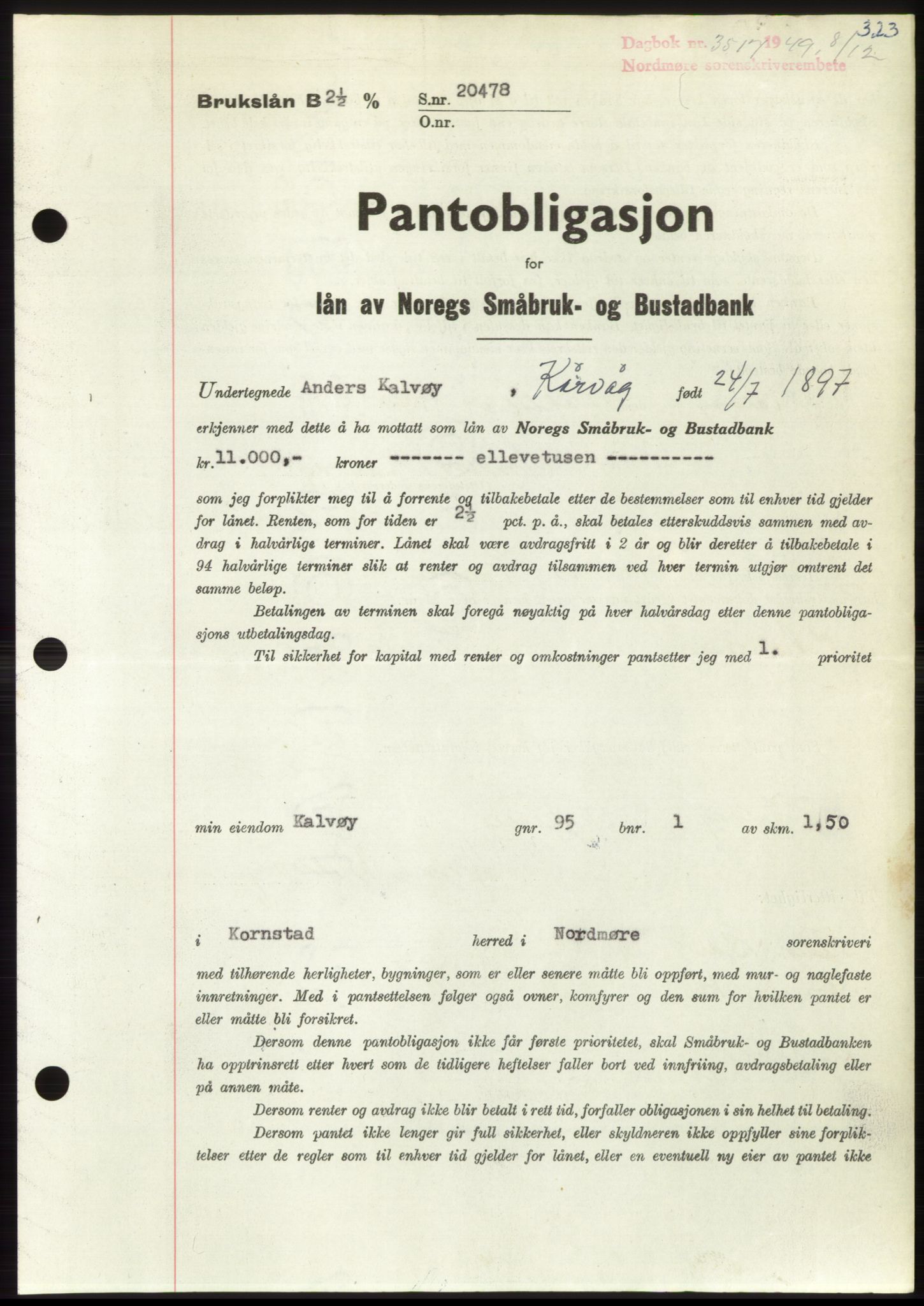 Nordmøre sorenskriveri, SAT/A-4132/1/2/2Ca: Pantebok nr. B103, 1949-1950, Dagboknr: 3517/1949