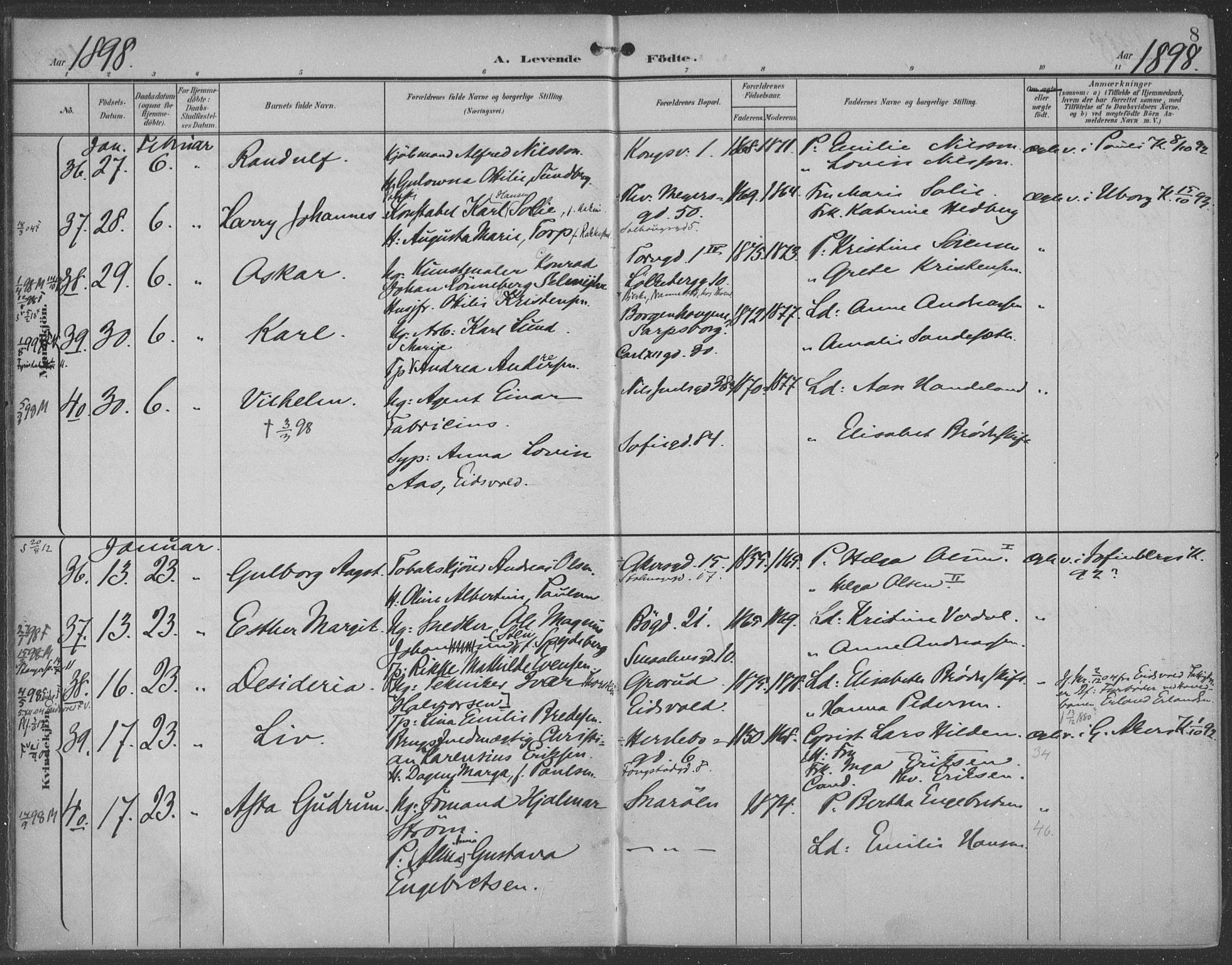 Rikshospitalet prestekontor Kirkebøker, AV/SAO-A-10309b/F/L0011: Ministerialbok nr. 11, 1898-1900, s. 8