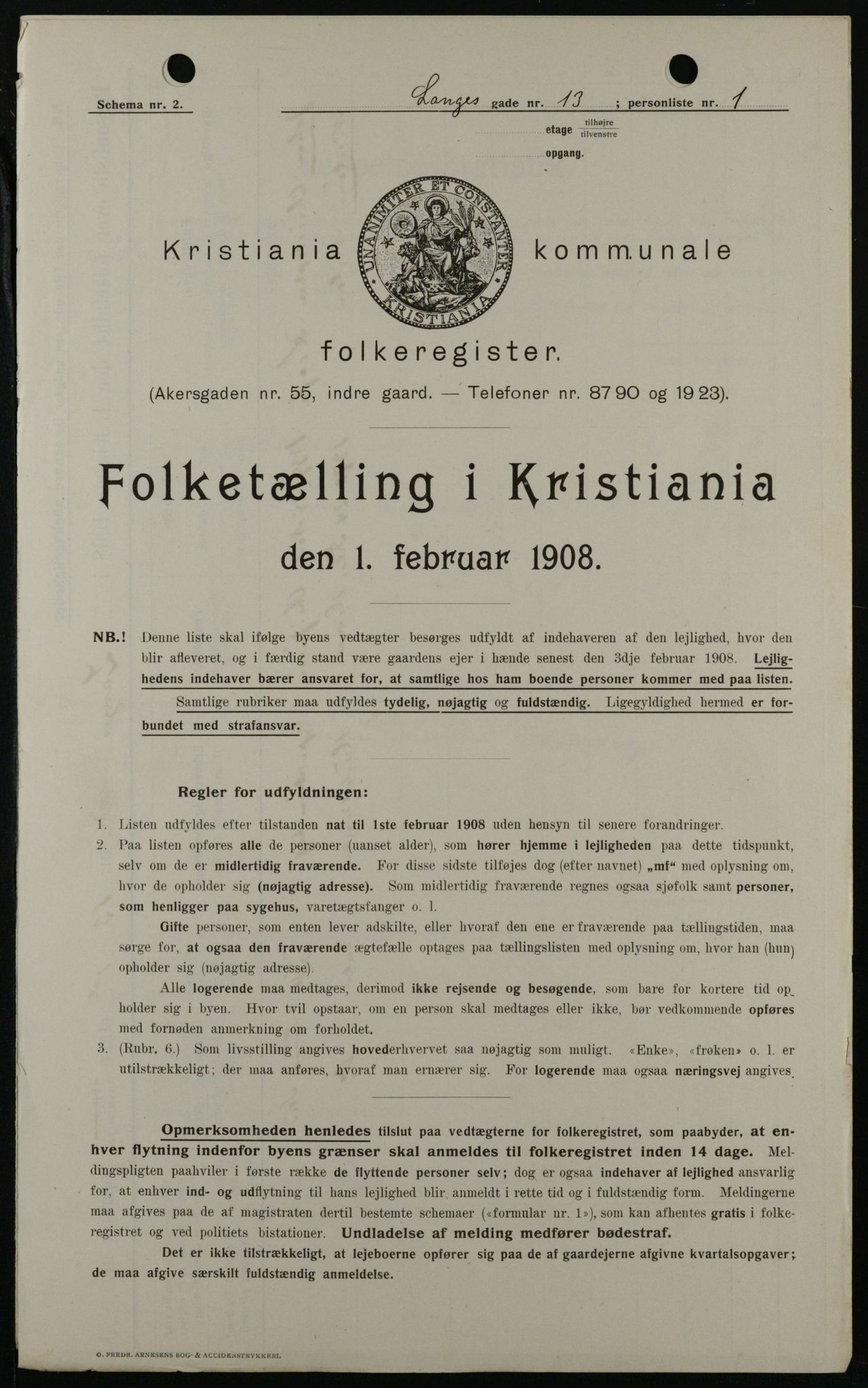 OBA, Kommunal folketelling 1.2.1908 for Kristiania kjøpstad, 1908, s. 50613