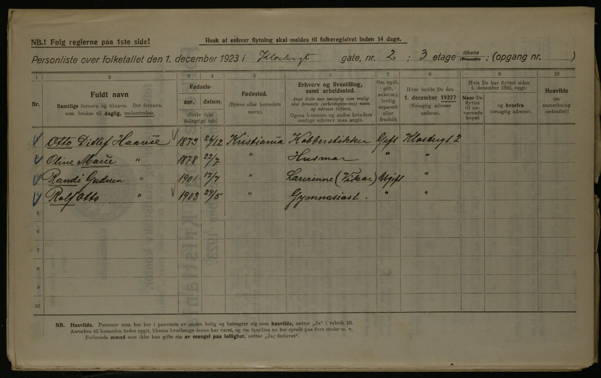 OBA, Kommunal folketelling 1.12.1923 for Kristiania, 1923, s. 58443