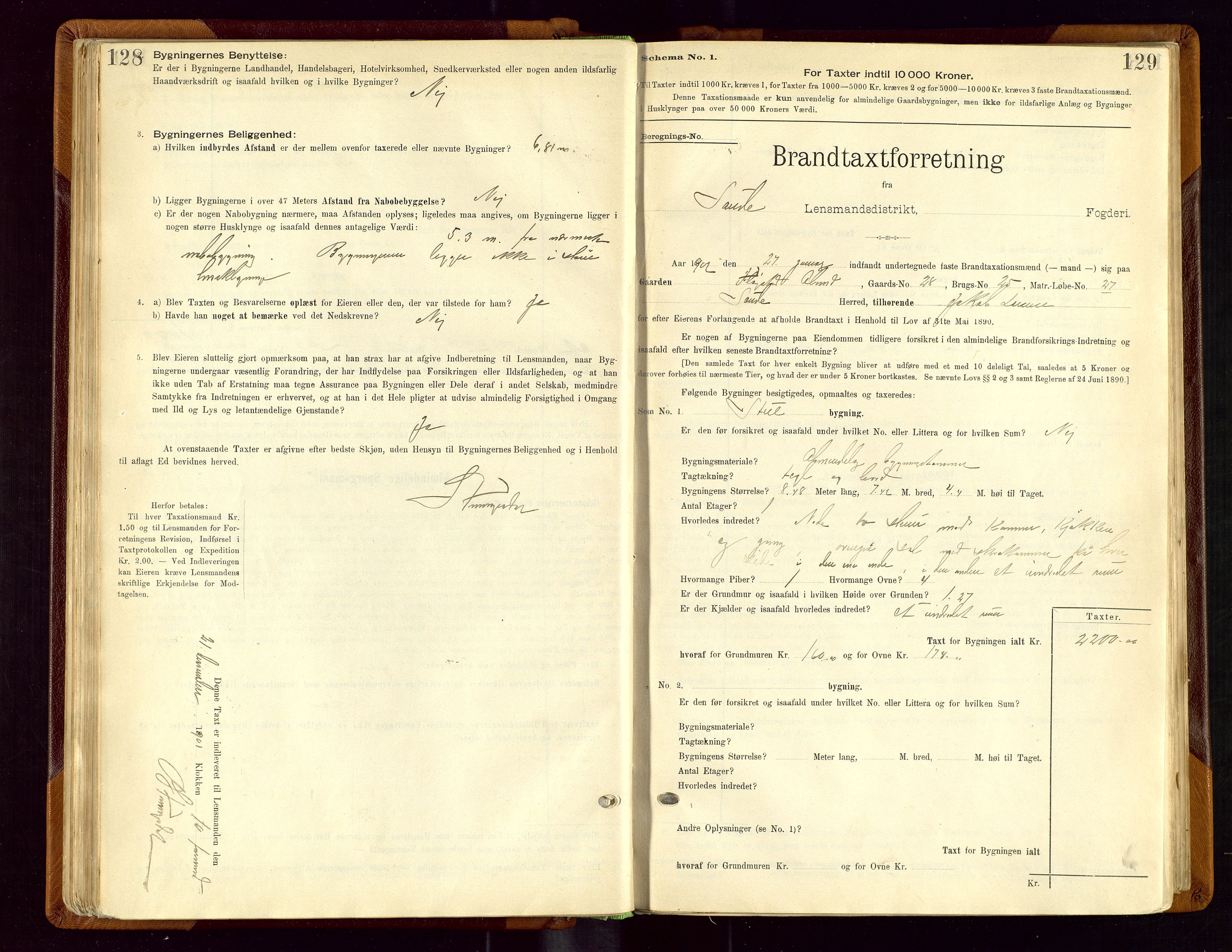 Sauda lensmannskontor, SAST/A-100177/Gob/L0001: Branntakstprotokoll - skjematakst, 1894-1914, s. 128-129