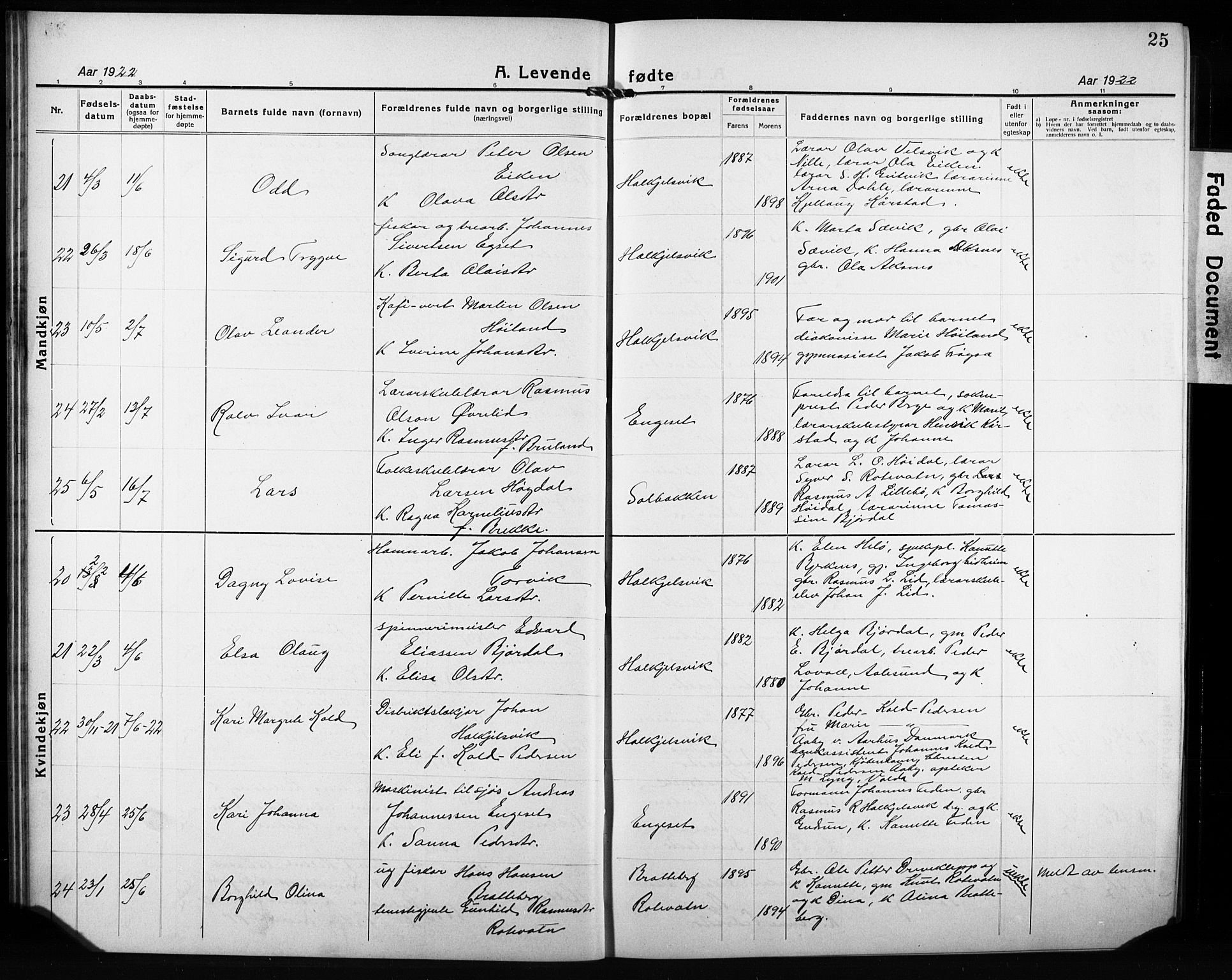 Ministerialprotokoller, klokkerbøker og fødselsregistre - Møre og Romsdal, AV/SAT-A-1454/511/L0160: Klokkerbok nr. 511C06, 1920-1932, s. 25